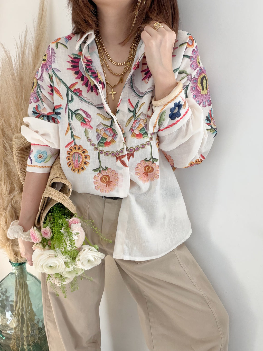 Chemise à fleurs imprimées