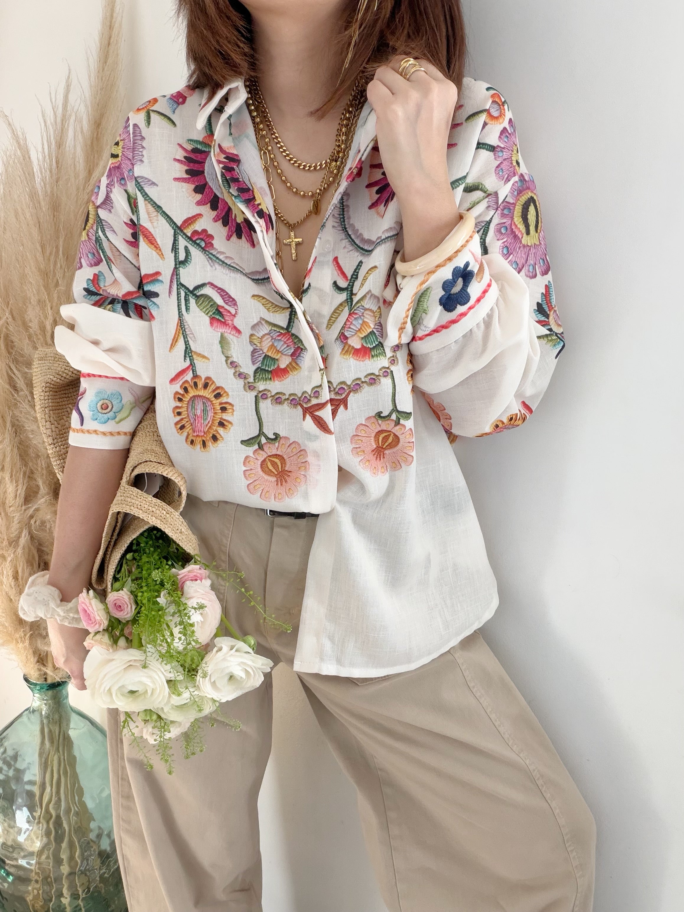 Chemise à fleurs imprimées