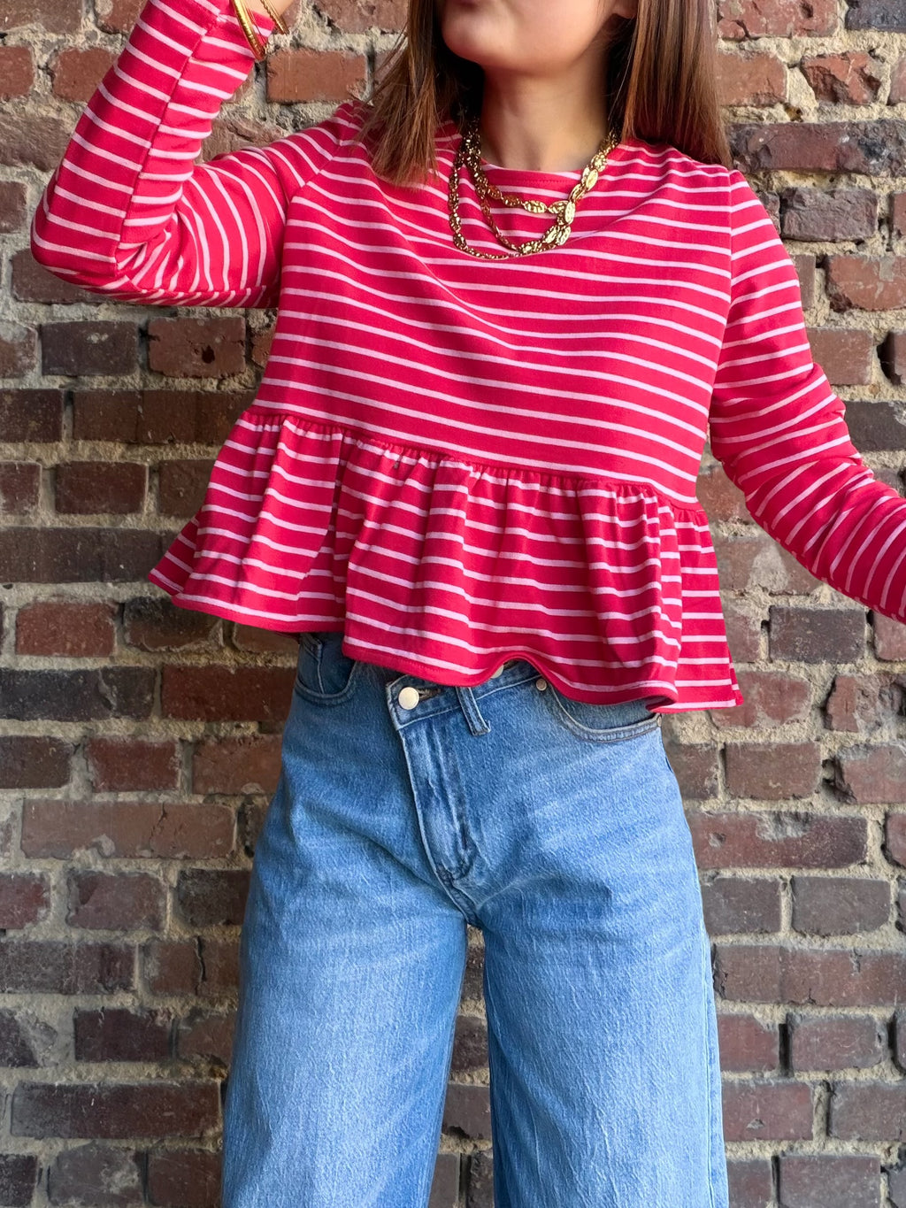 Blouse  rouge rayé péplum