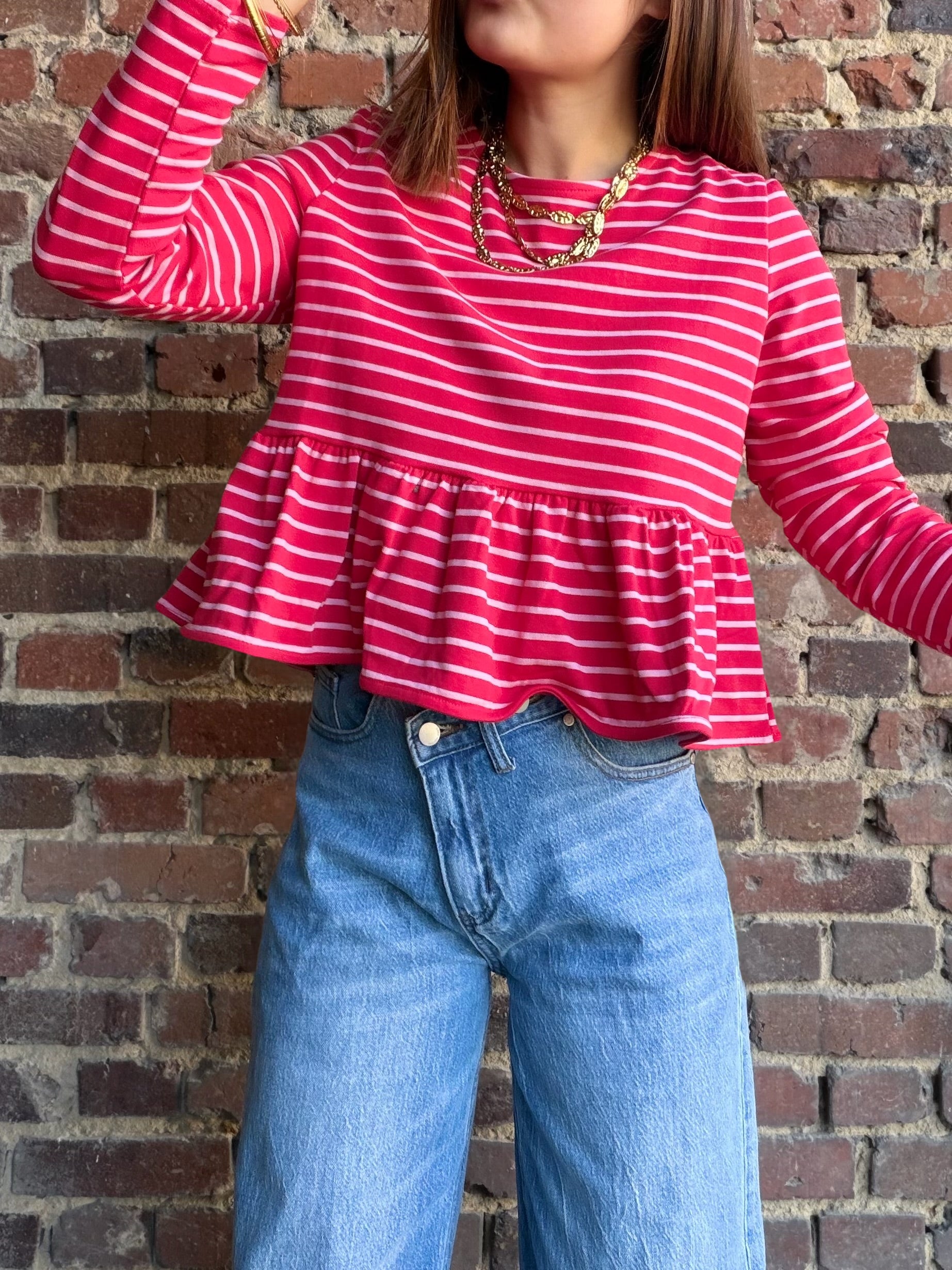 Blouse  rouge rayé péplum