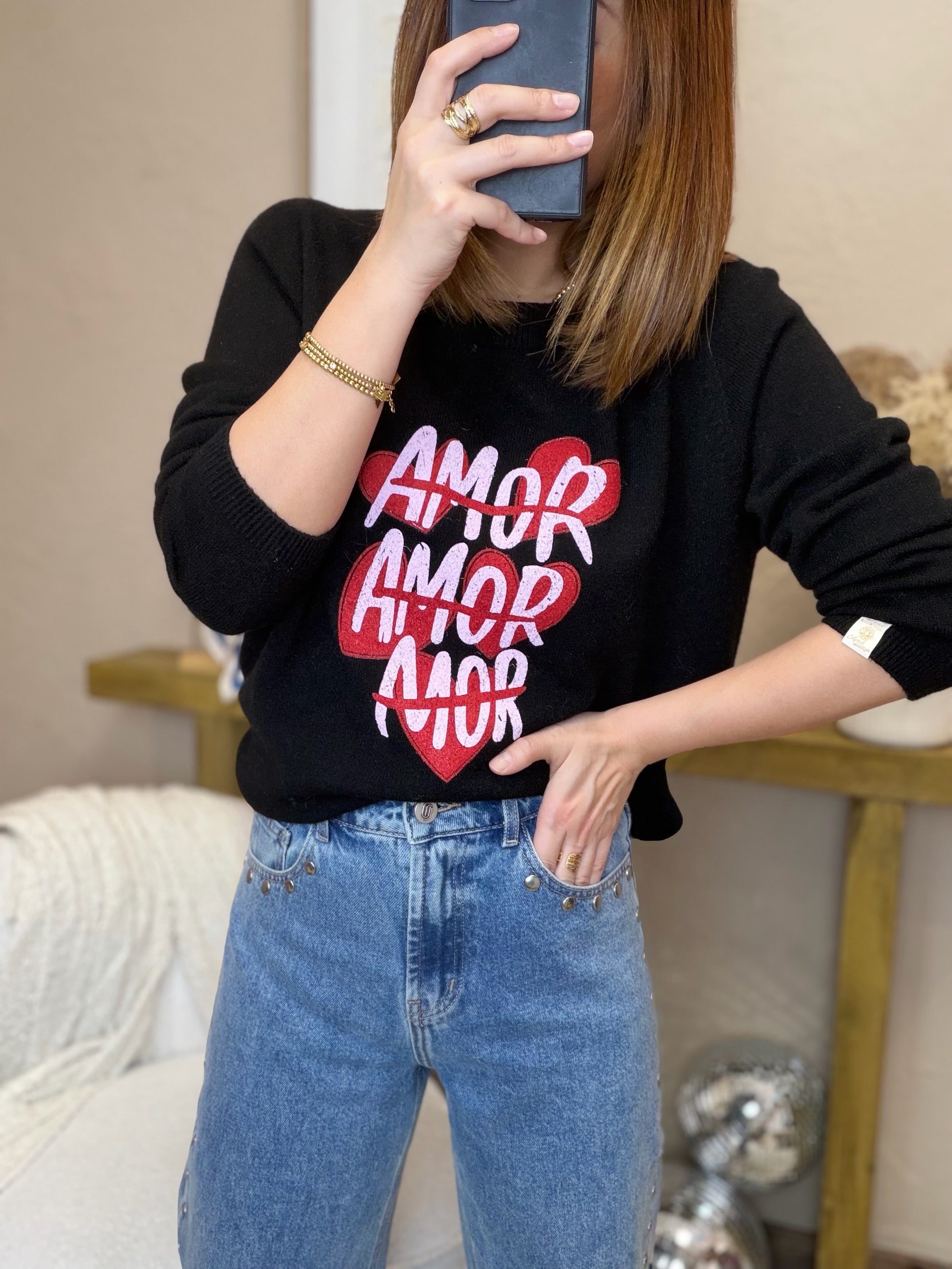 Pull noir amour