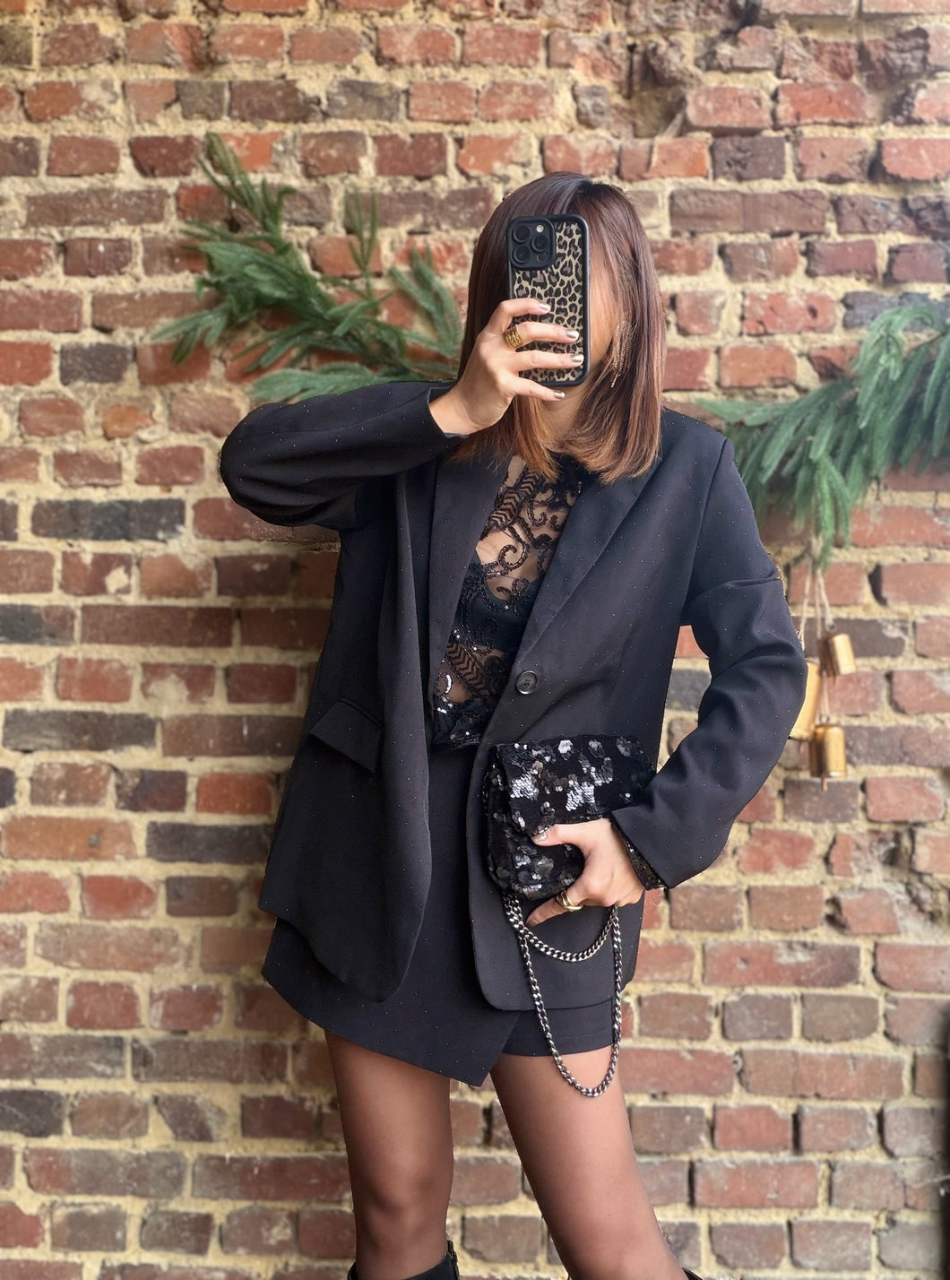 Blazer à strass noir oversize