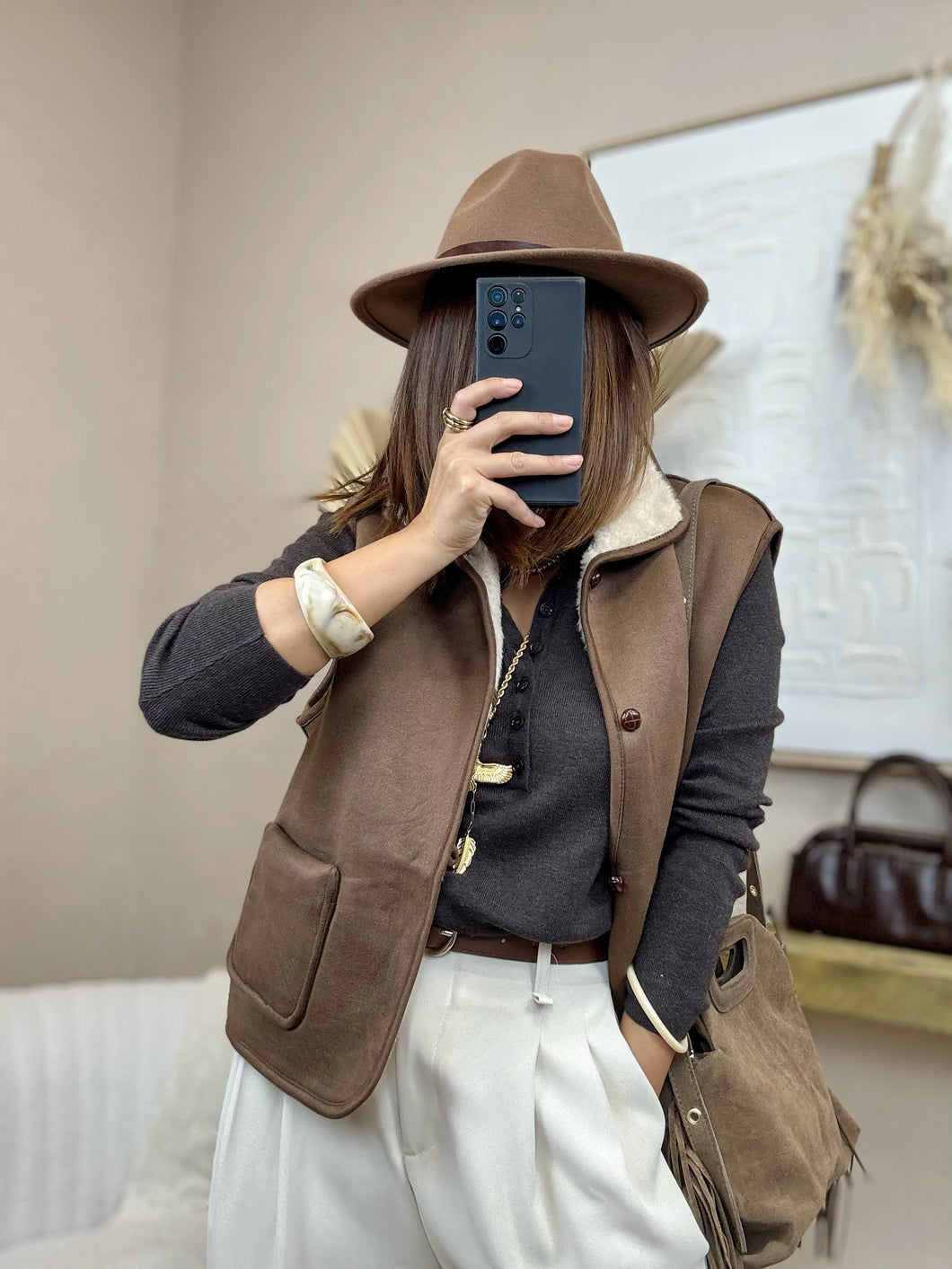 Veste camel sans manches
