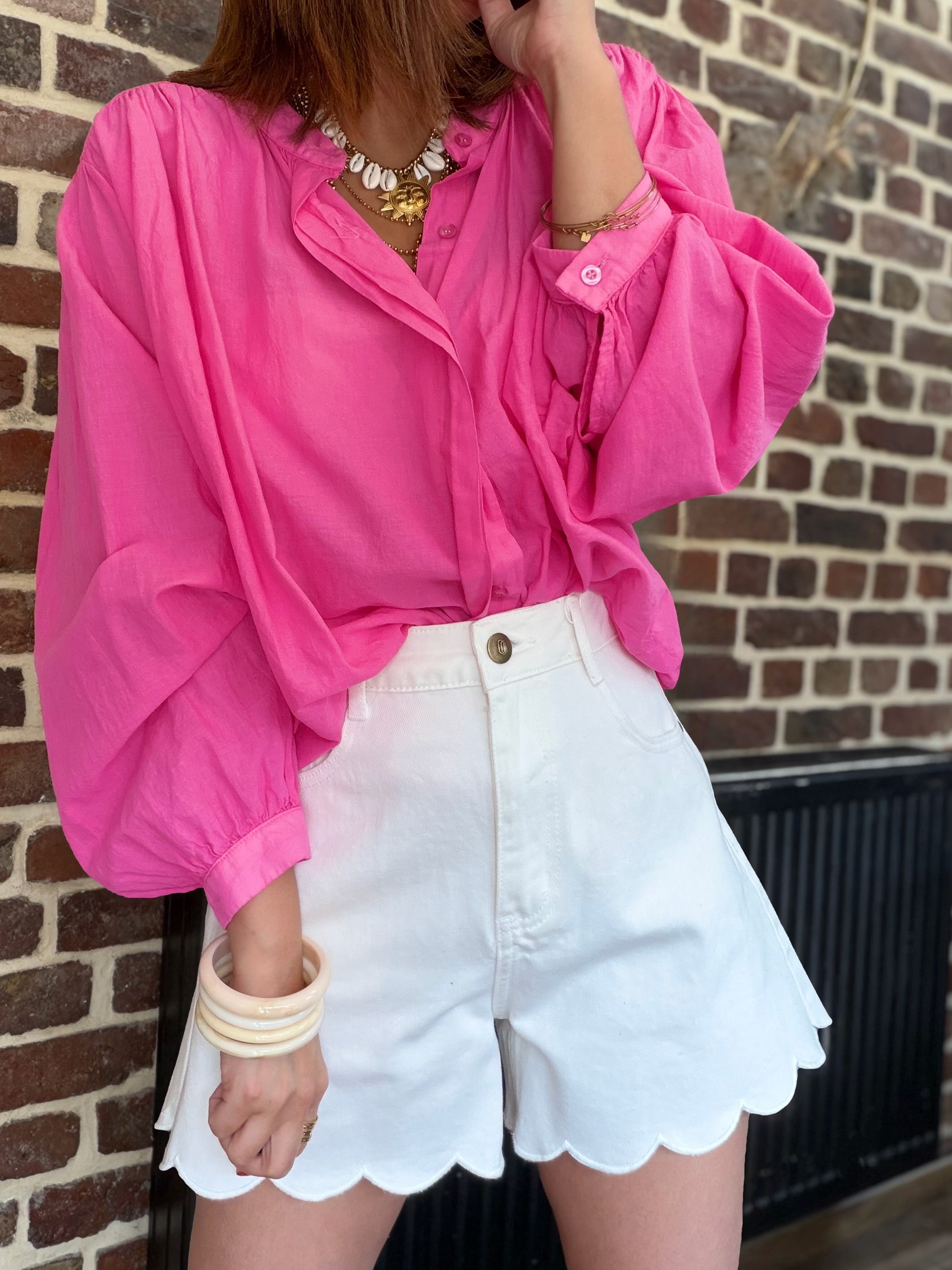 Blouse fuchsia manches longues