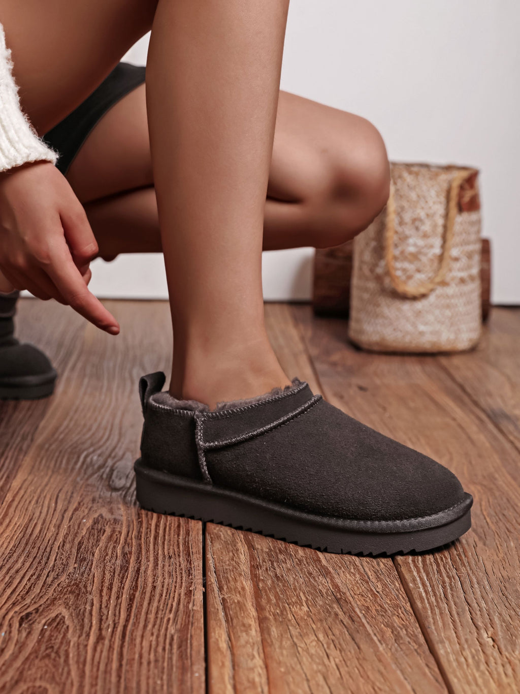Botte micro fourrées en cuir choco