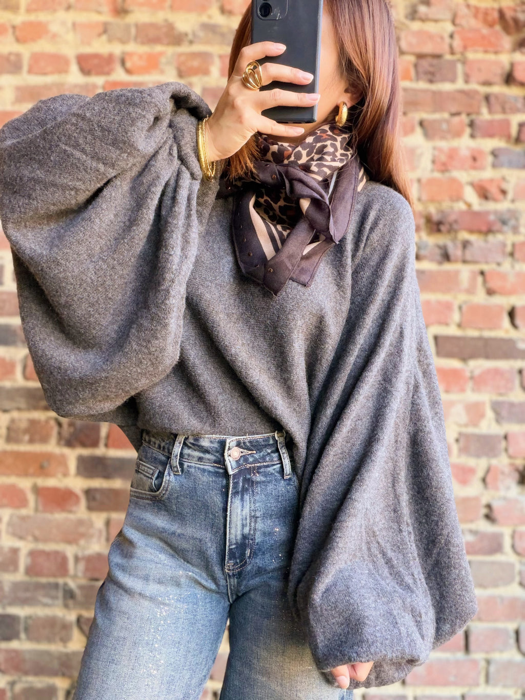 Pull chauve souris gris choco foncé