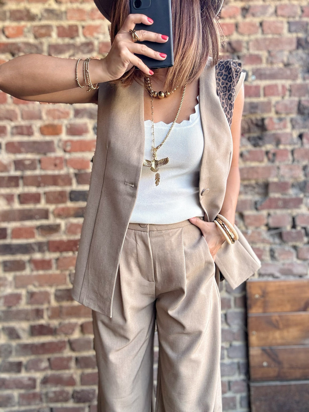 Veste sans manches sable