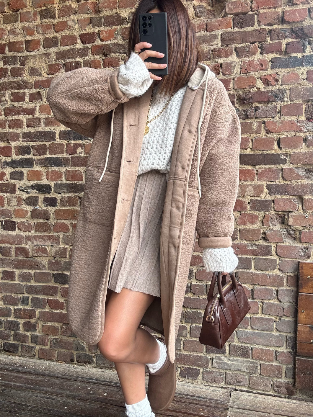 Manteau taupe moumoute