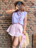 Chemise à rayures sans manches rose et Lila