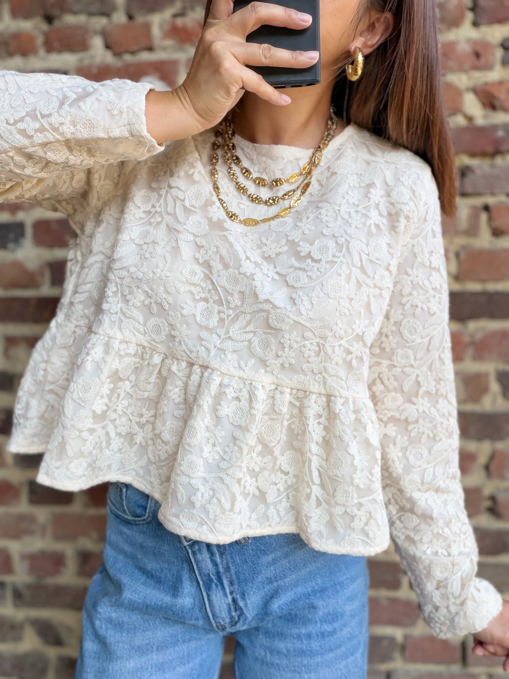 Blouse péplum beige