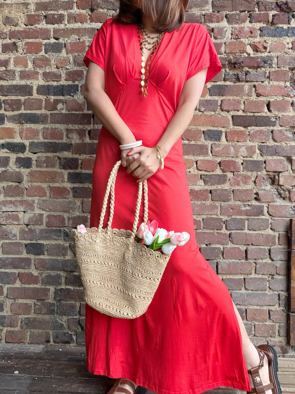 Robe longue corail