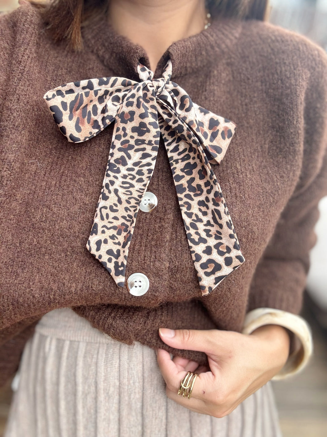 Gilet chocolat noeud léopard