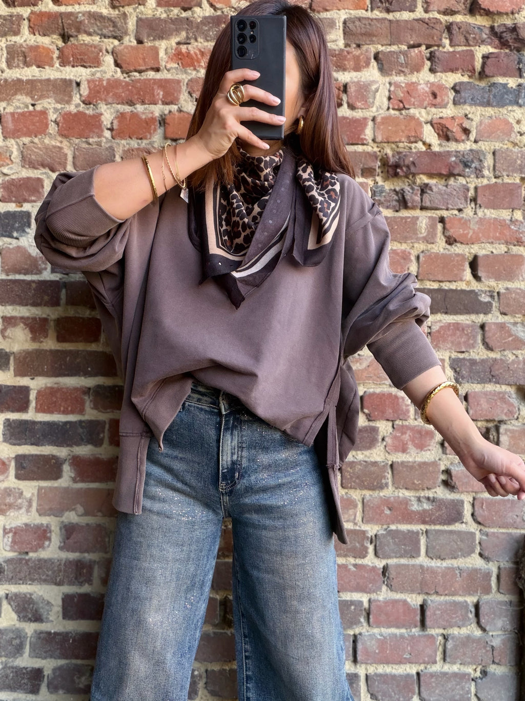 Sweat oversize choco délavé