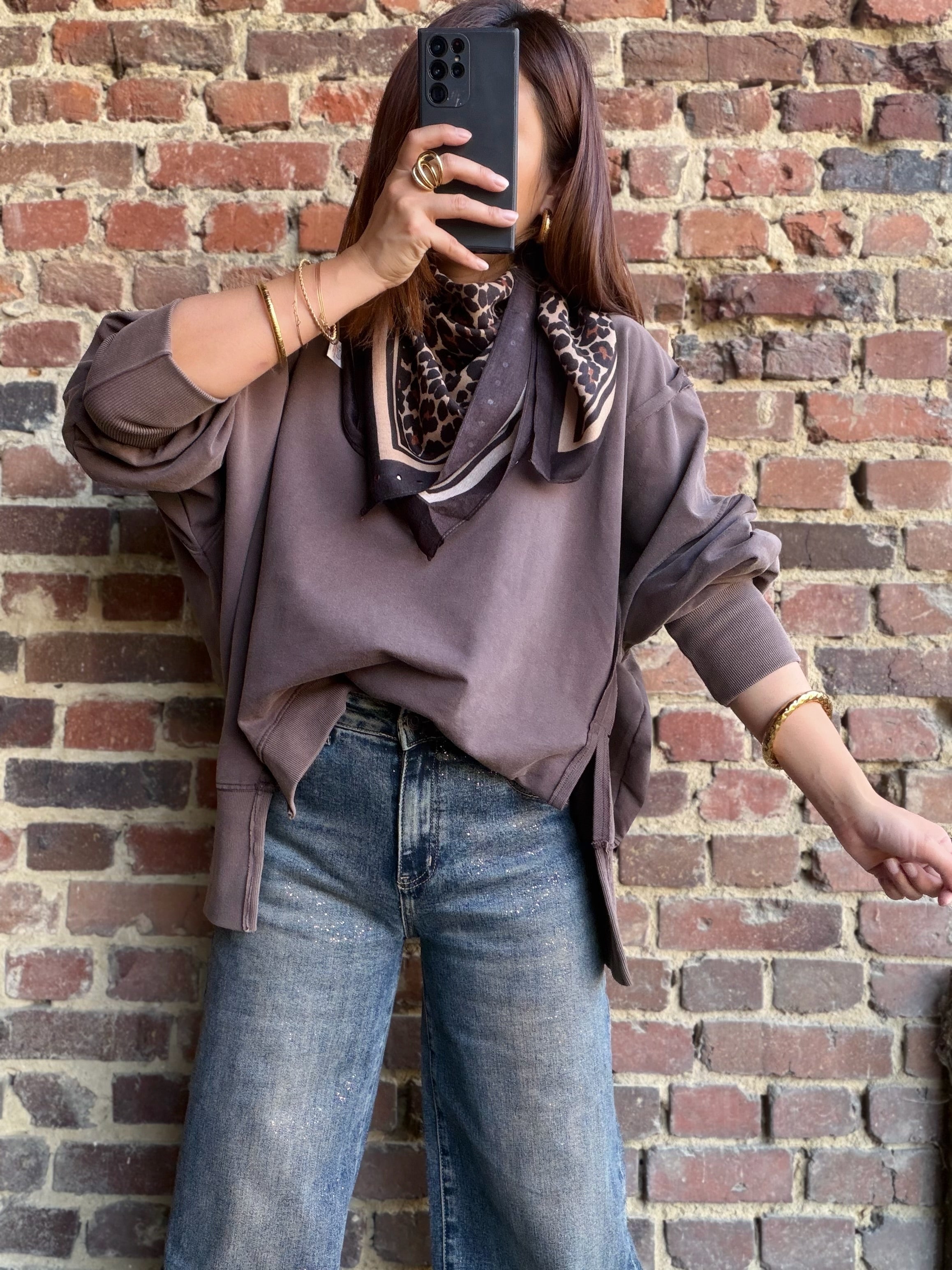 Sweat oversize choco délavé