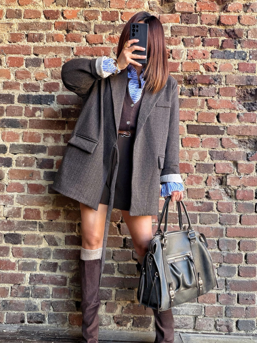 Blazer à motifs chevron brun