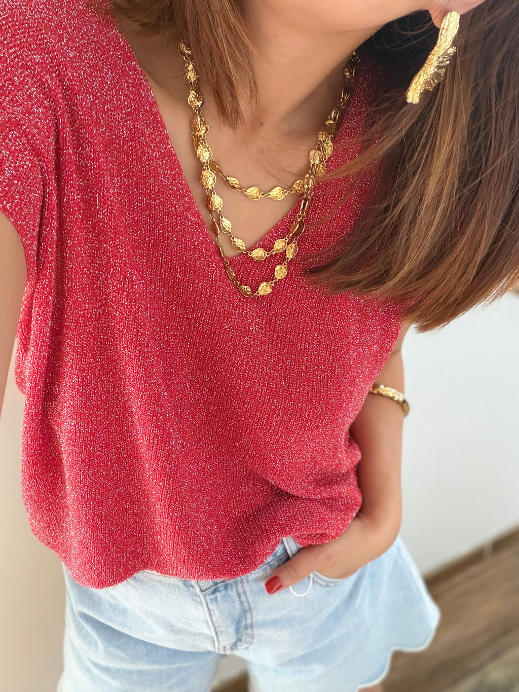 Top à paillettes rouge