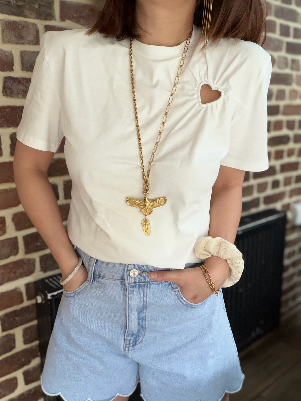 T shirt cœur ajouré blanc