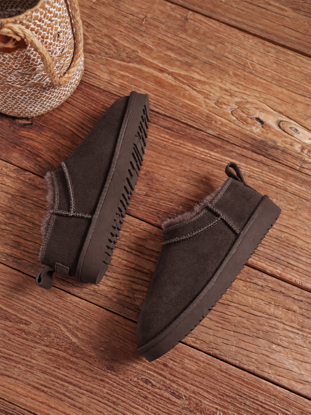 Botte micro fourrées en cuir choco