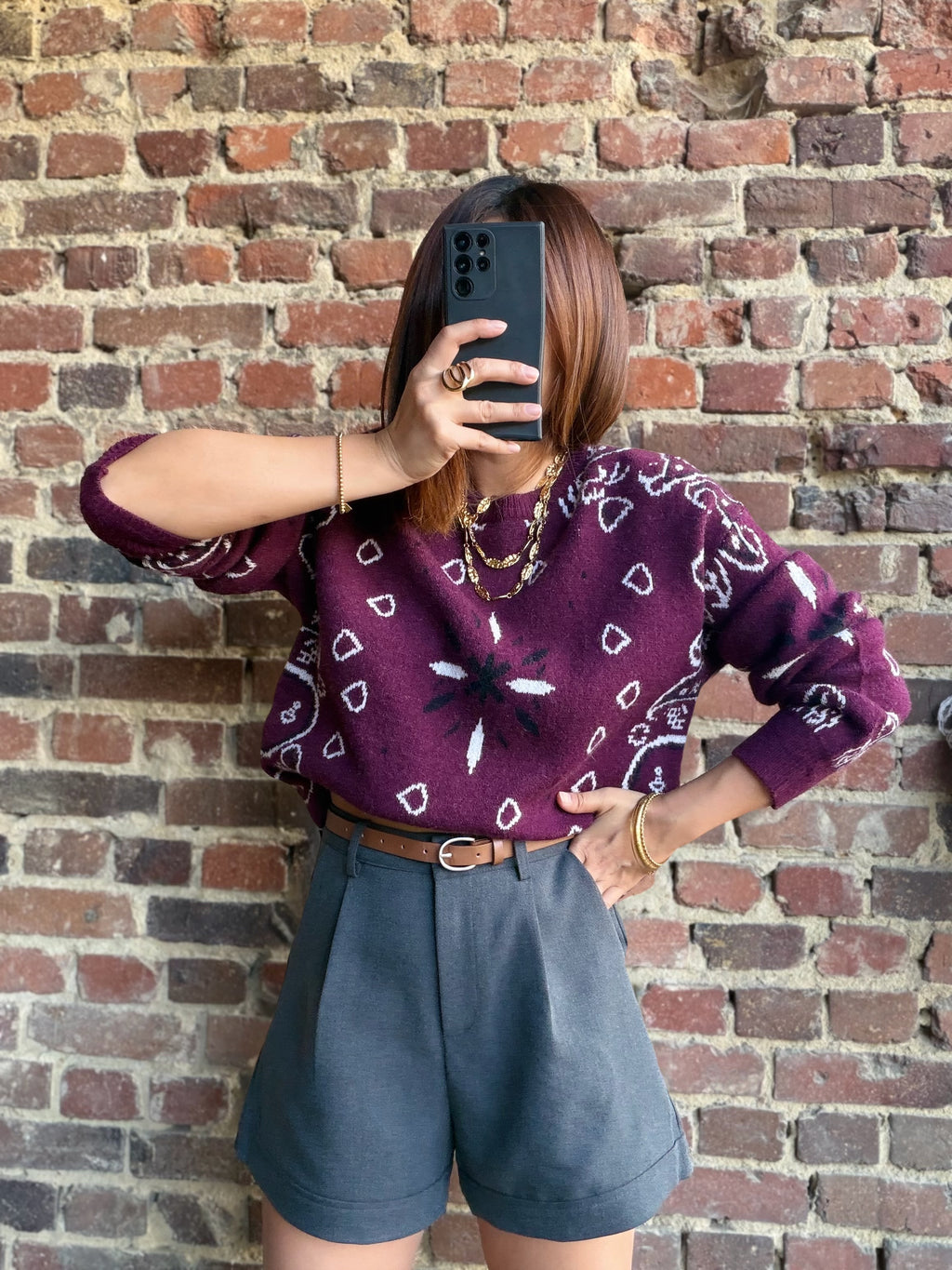 Pull prune  à motifs bandana
