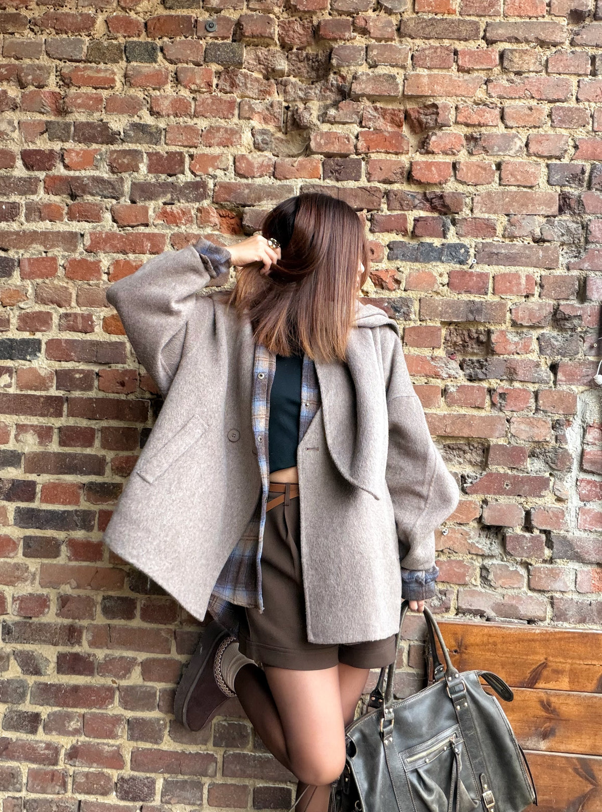 Manteau avec écharpe en laine oversize