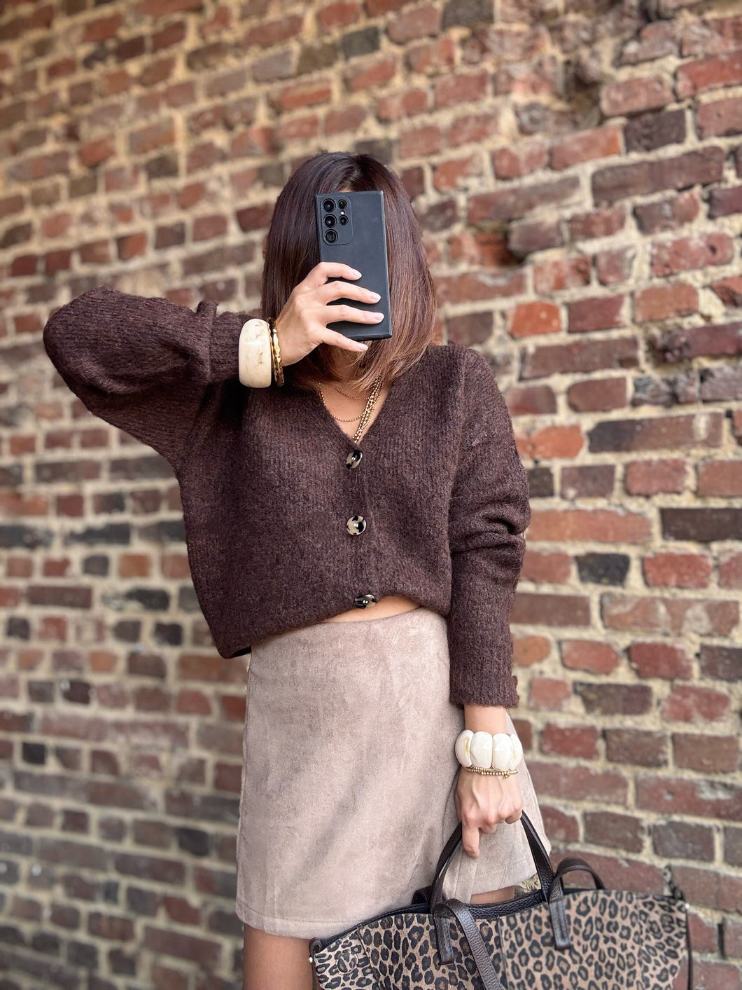 Gilet chocolat col V