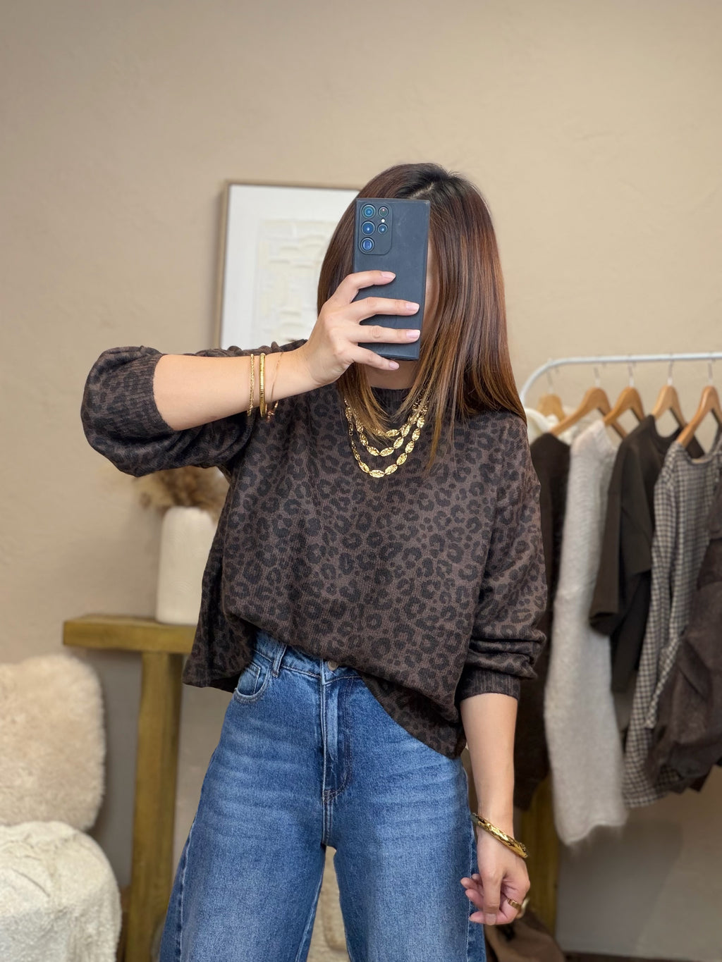 Pull fin à motifs léopard et dos nu
