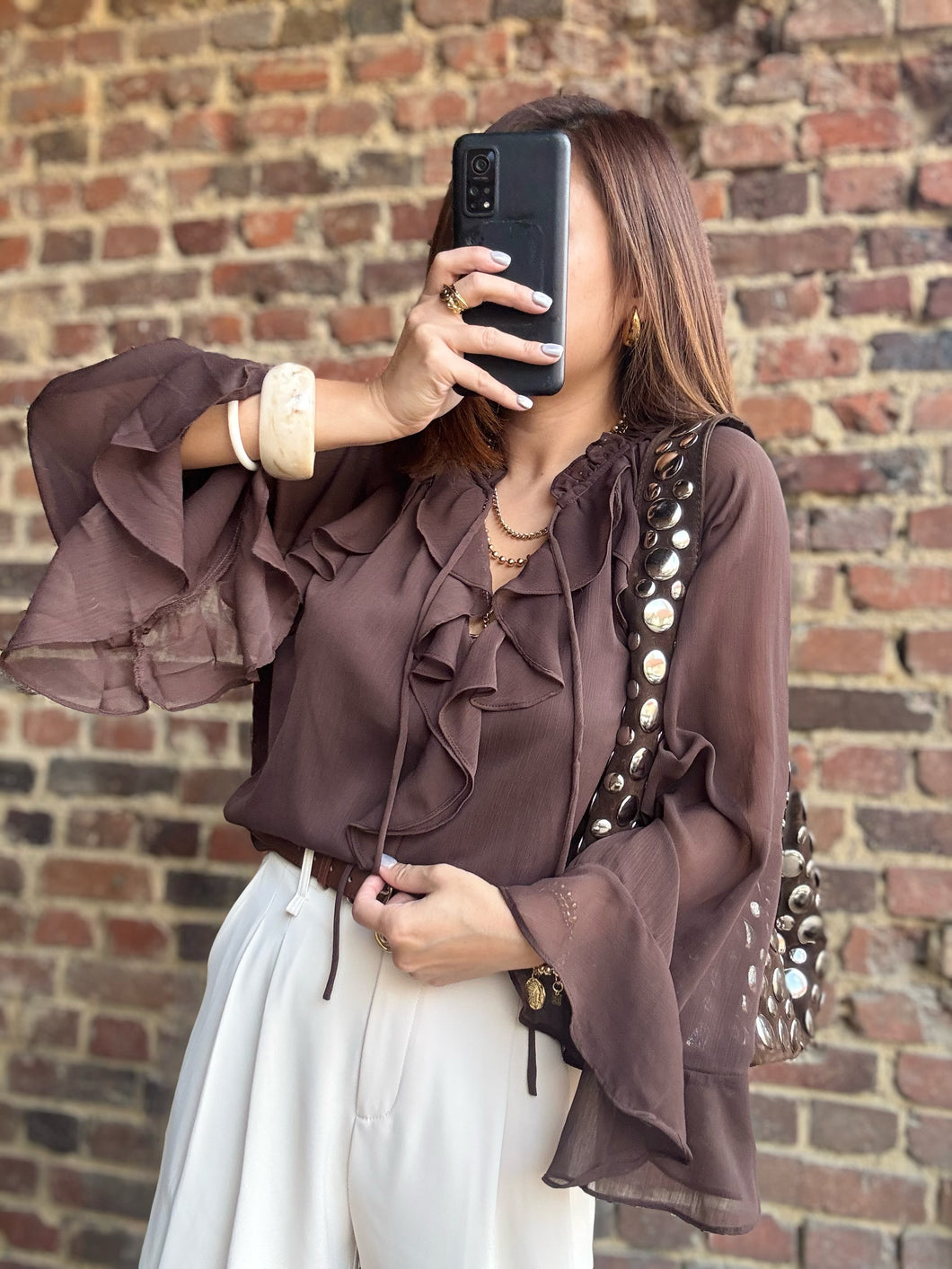 Blouse choco à volants