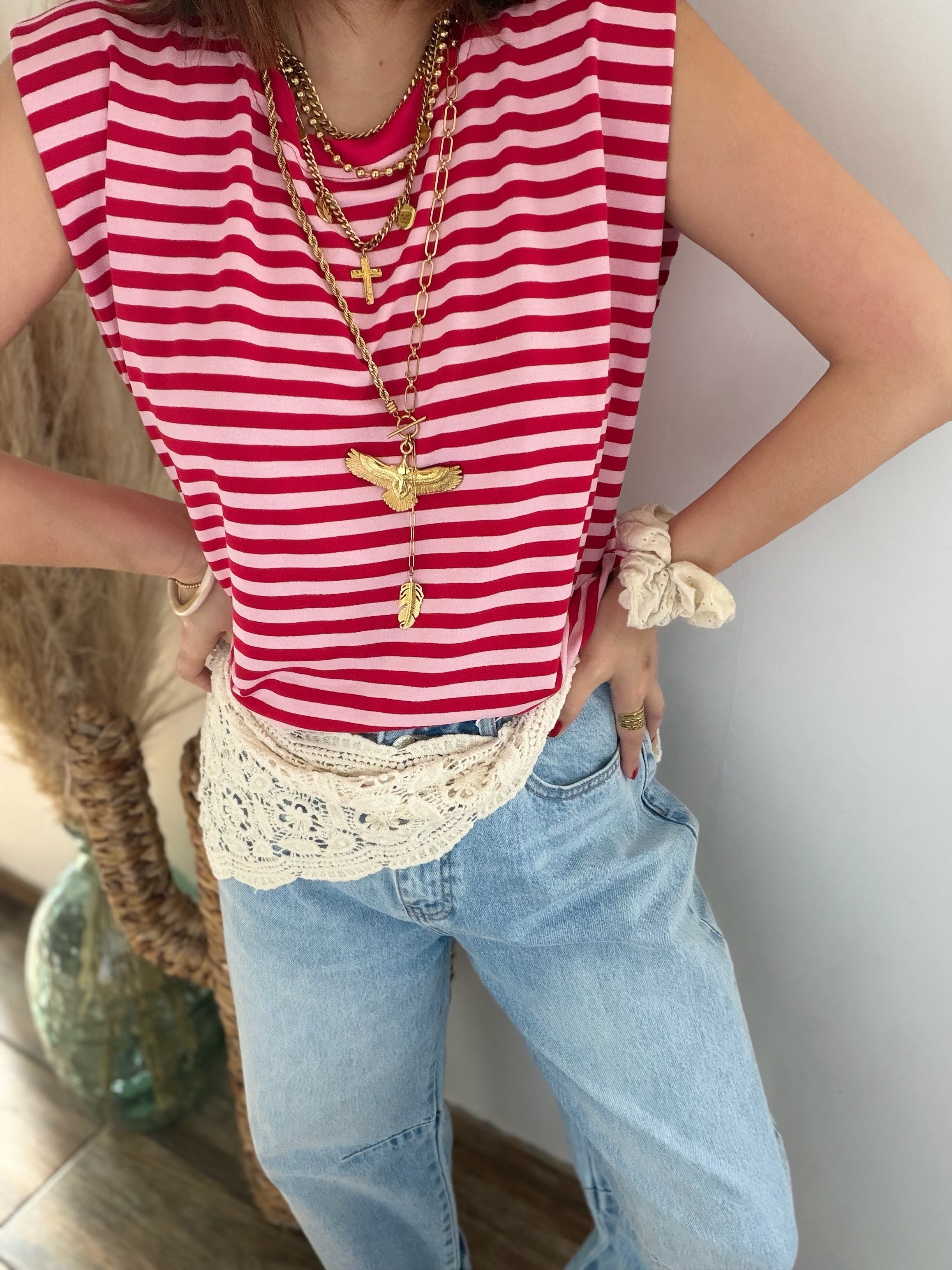 T-shirt rayé sans manches