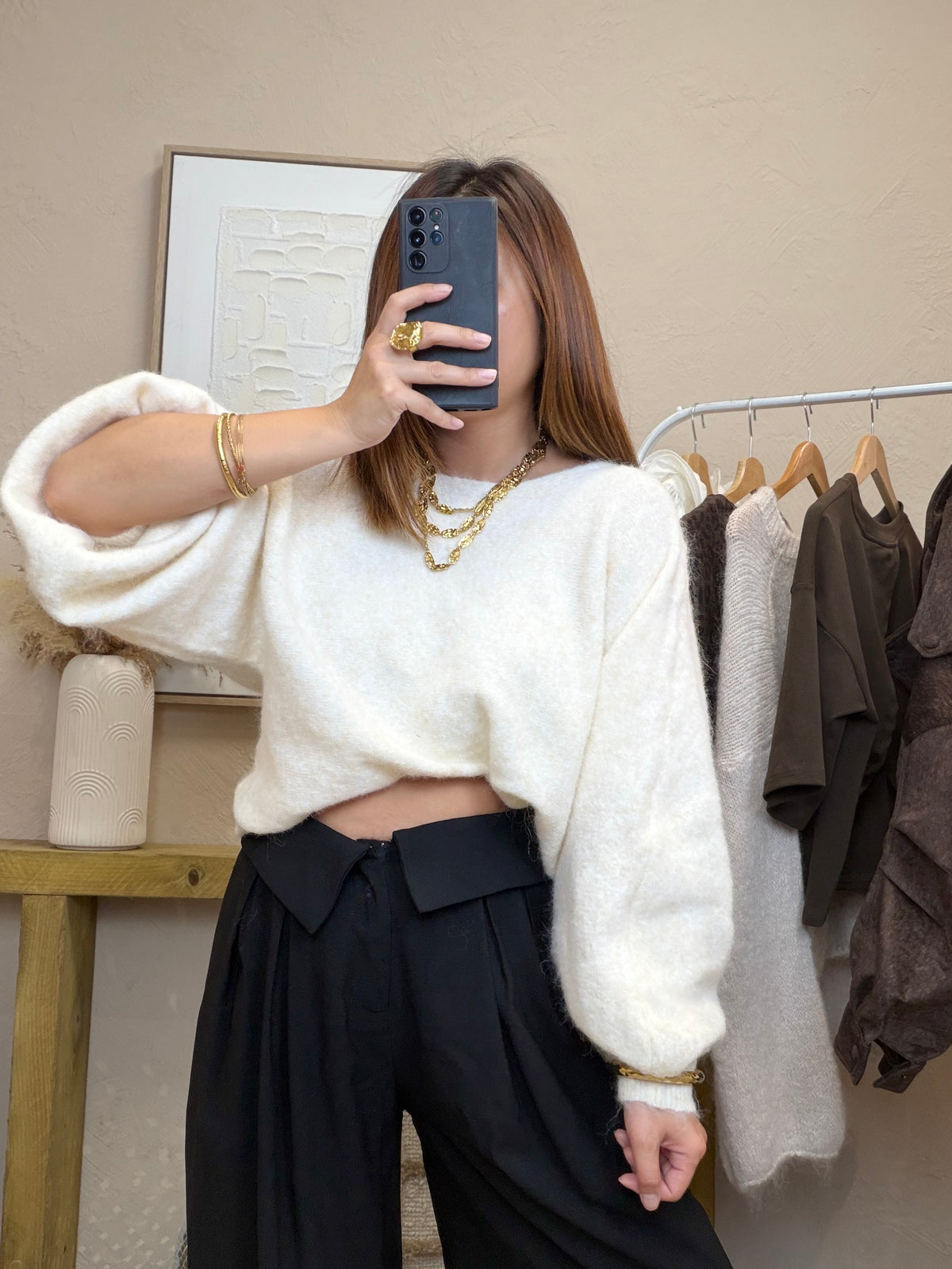 Pull écru avec dos nu