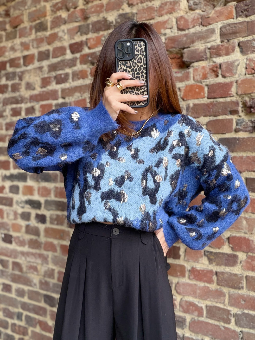 Pull Léopard bleu
