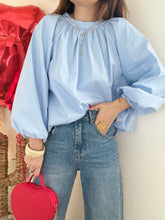 Charger l'image dans la galerie, Blouse bleue à noeud
