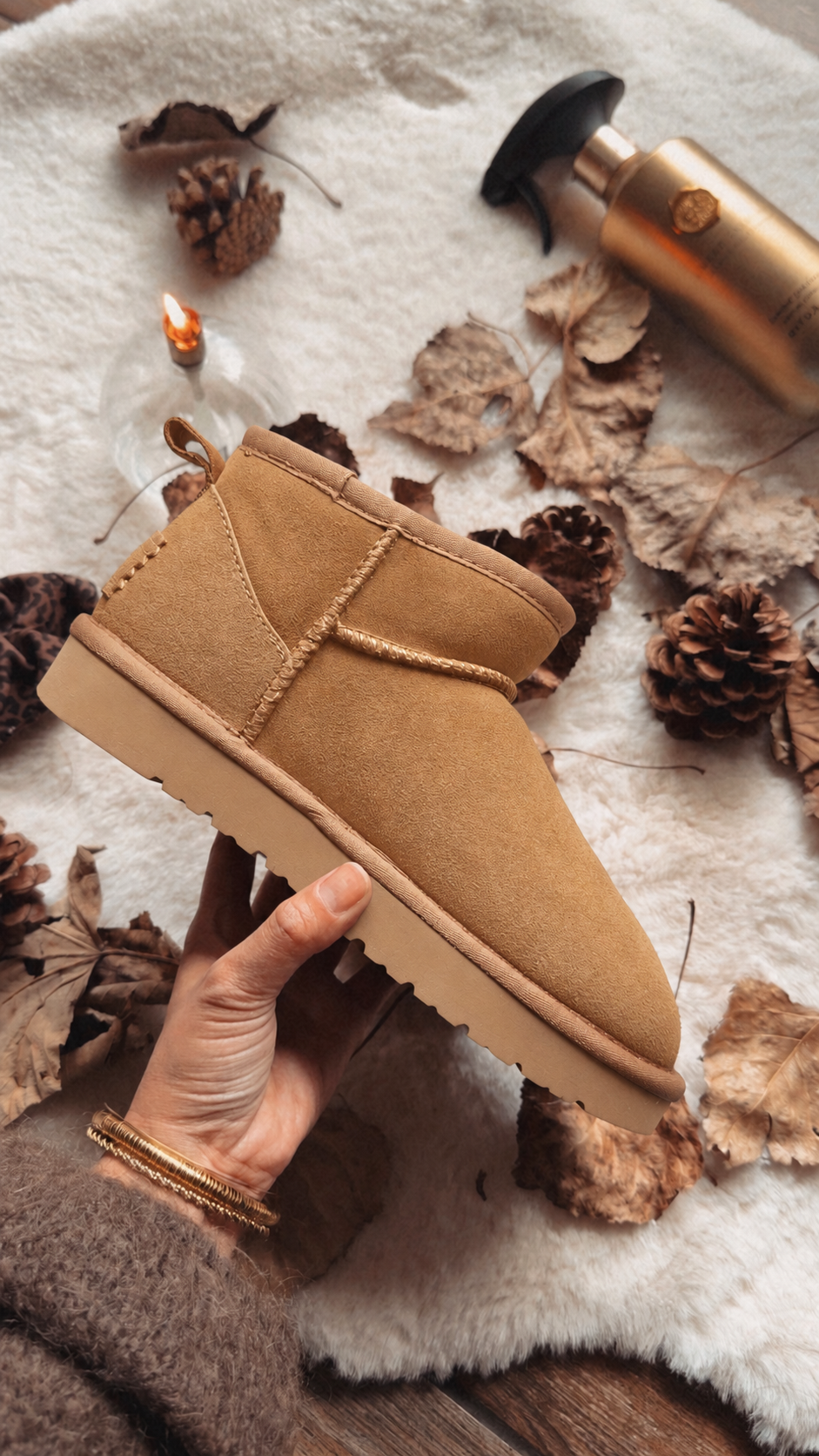 Botte mini fourrées camel en cuir