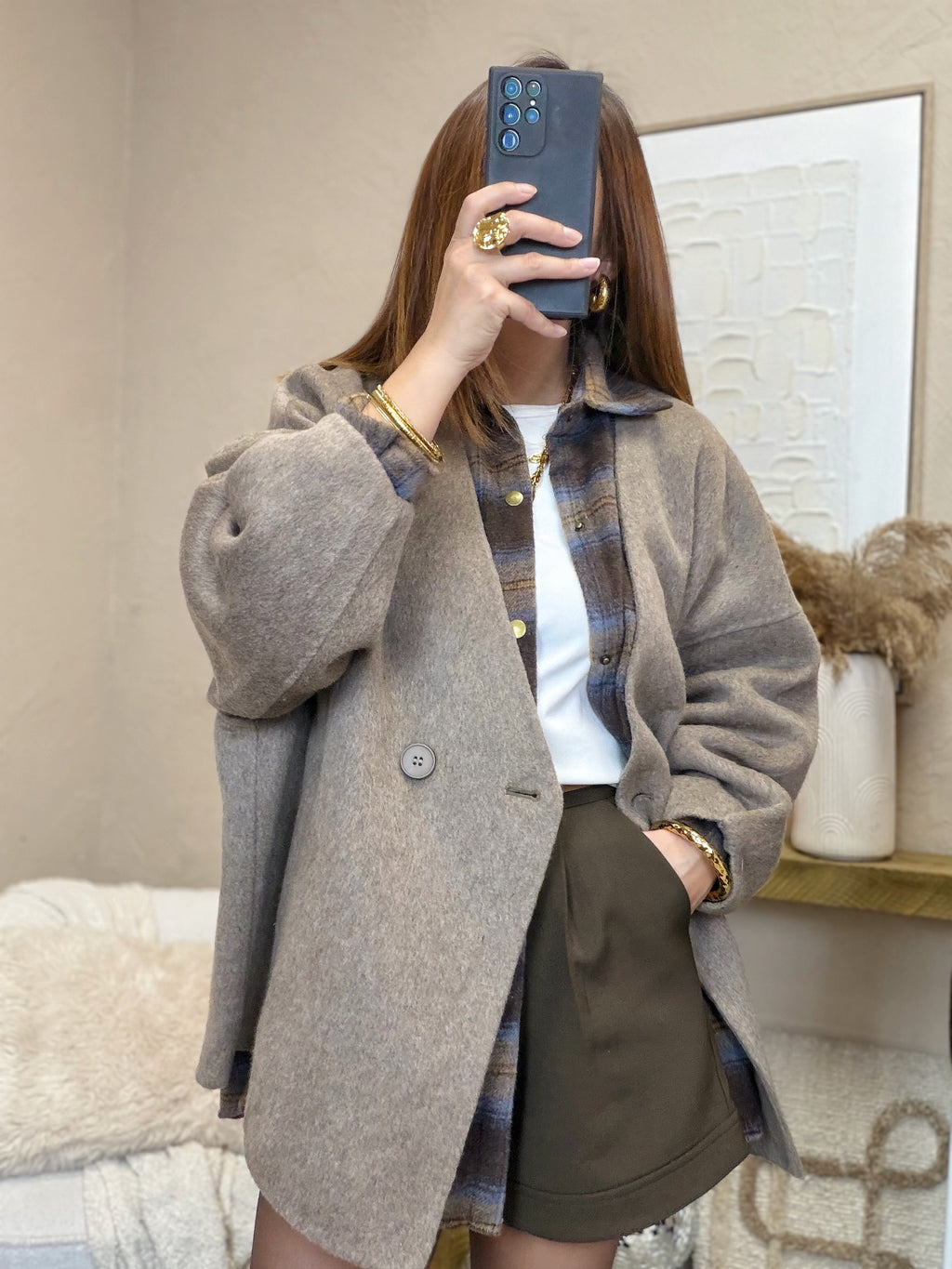 Manteau avec écharpe en laine oversize