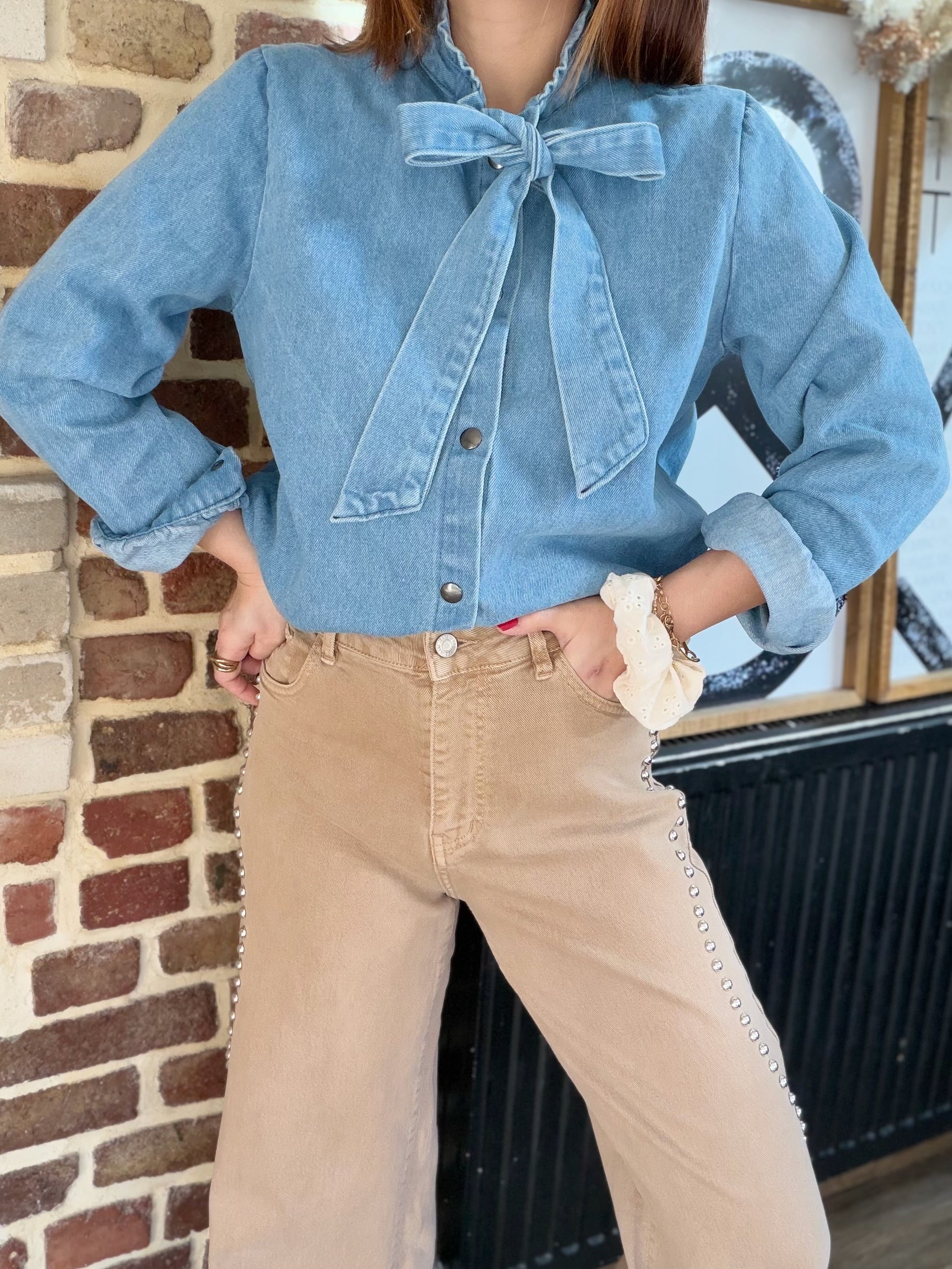 Surchemise  en jean à noeud