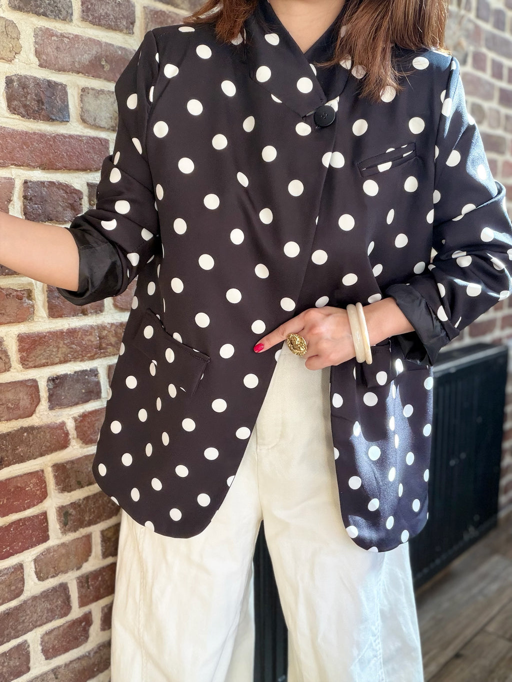 Blazer noir croisé à pois