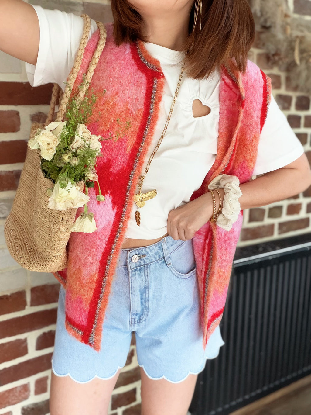 T shirt cœur ajouré blanc