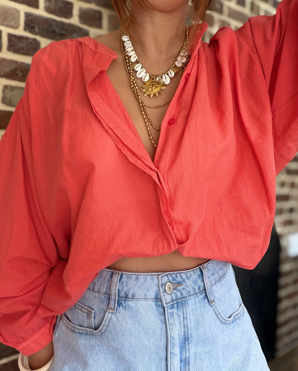 Blouse corail manches longues