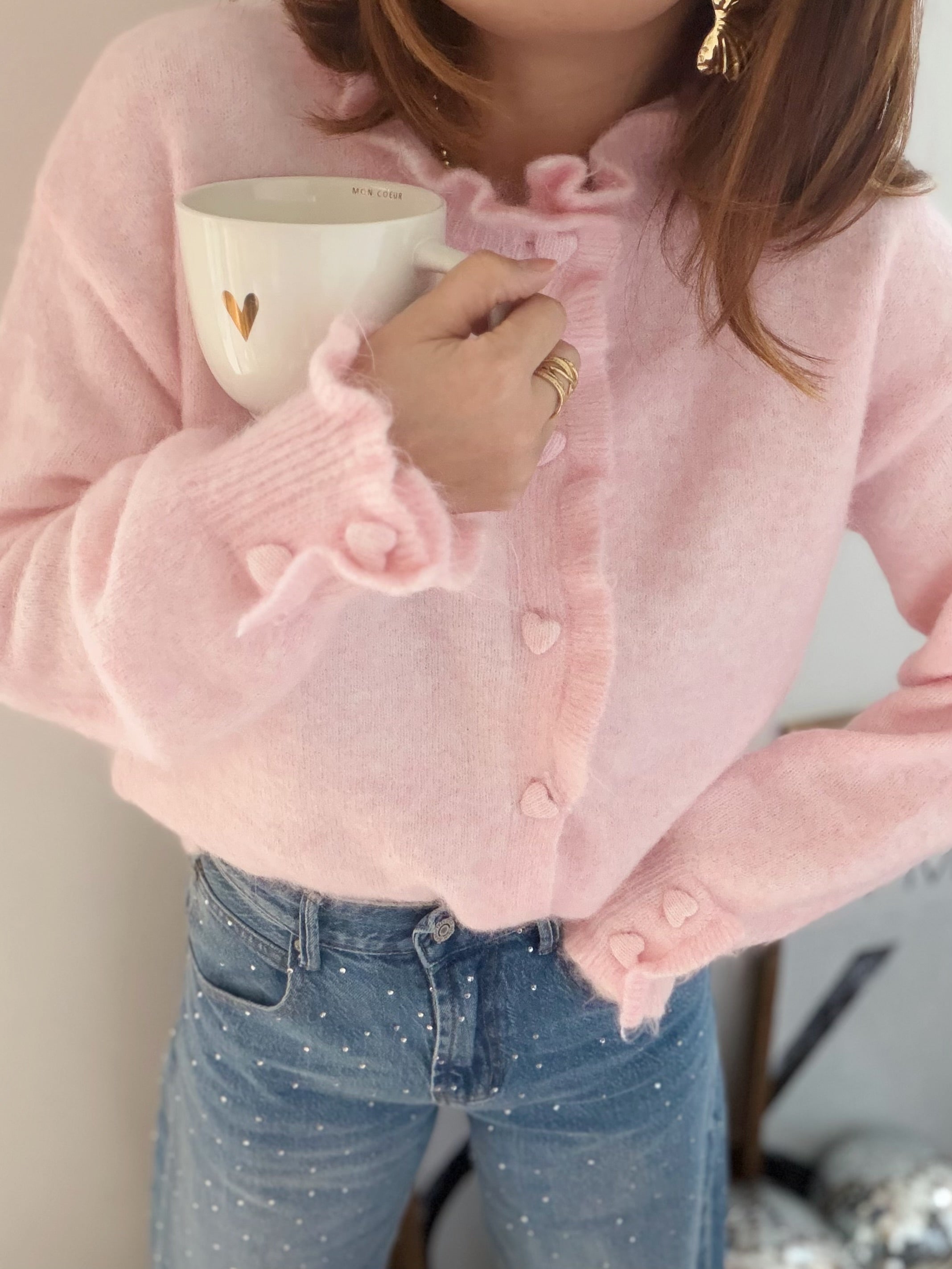 Gilet rose boutons cœurs