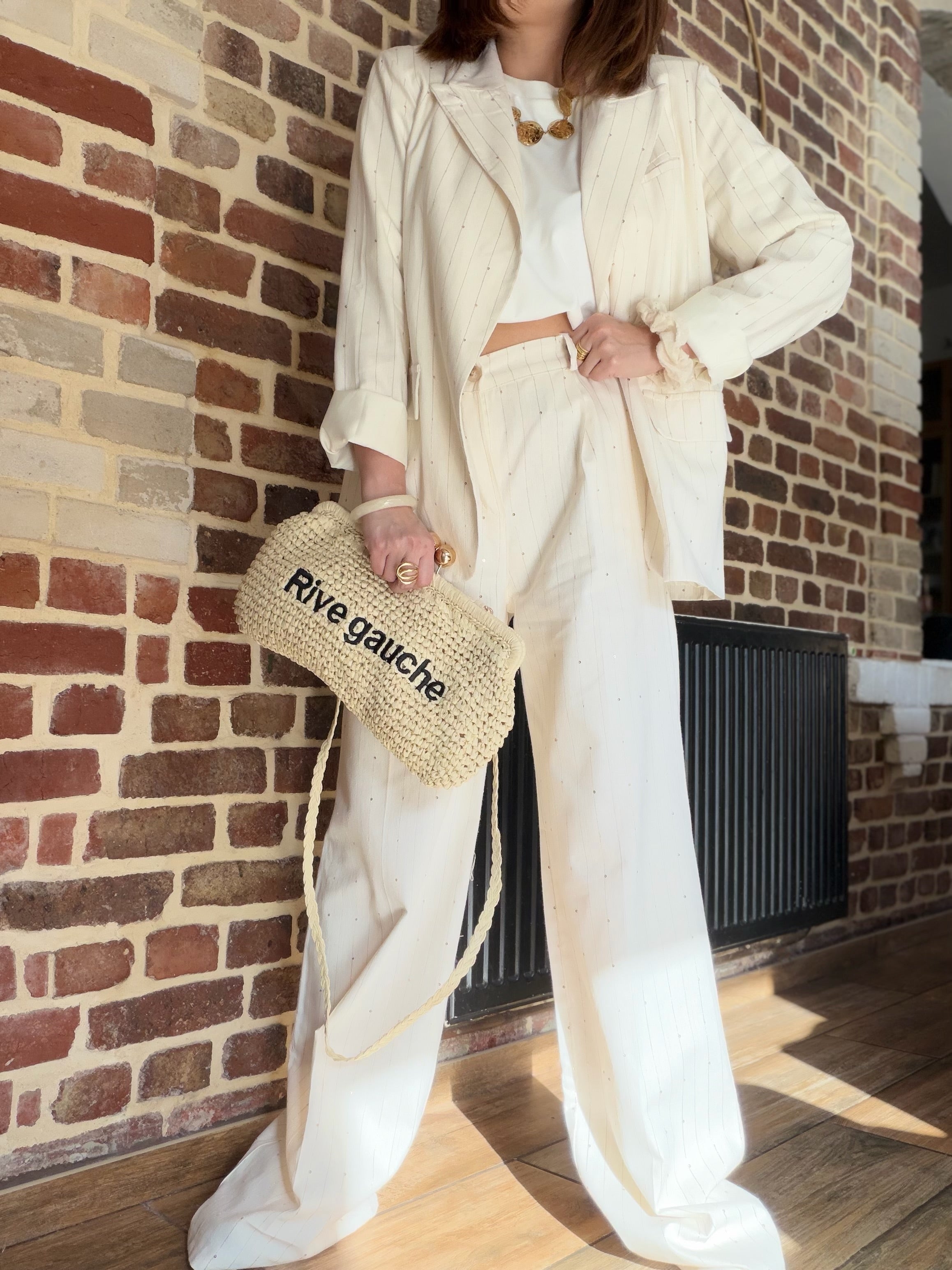 Pantalon rayé écru