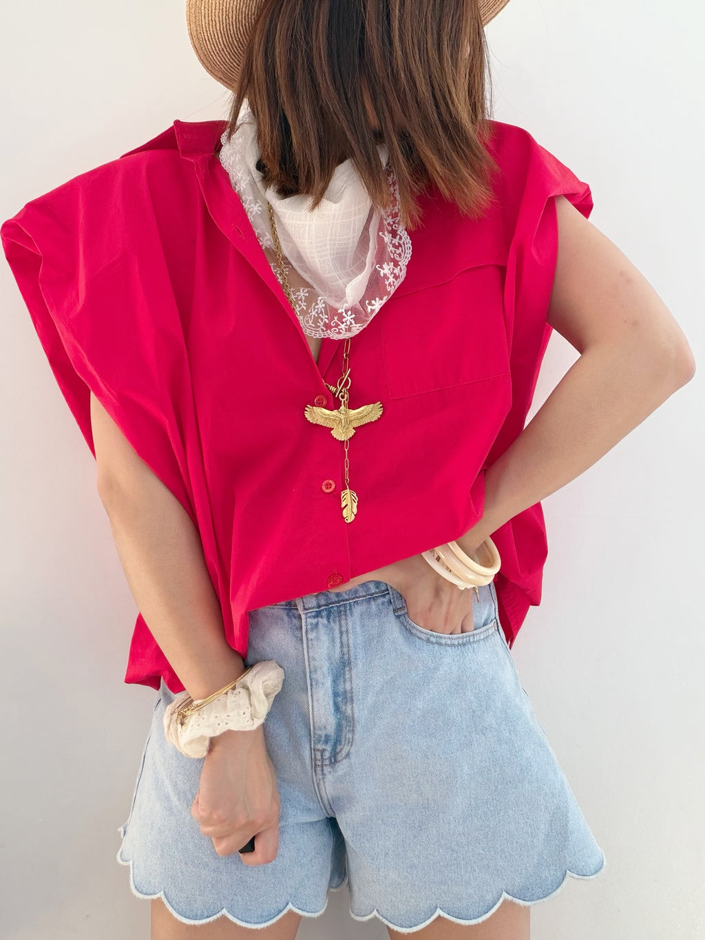 Chemise sans manches rouge