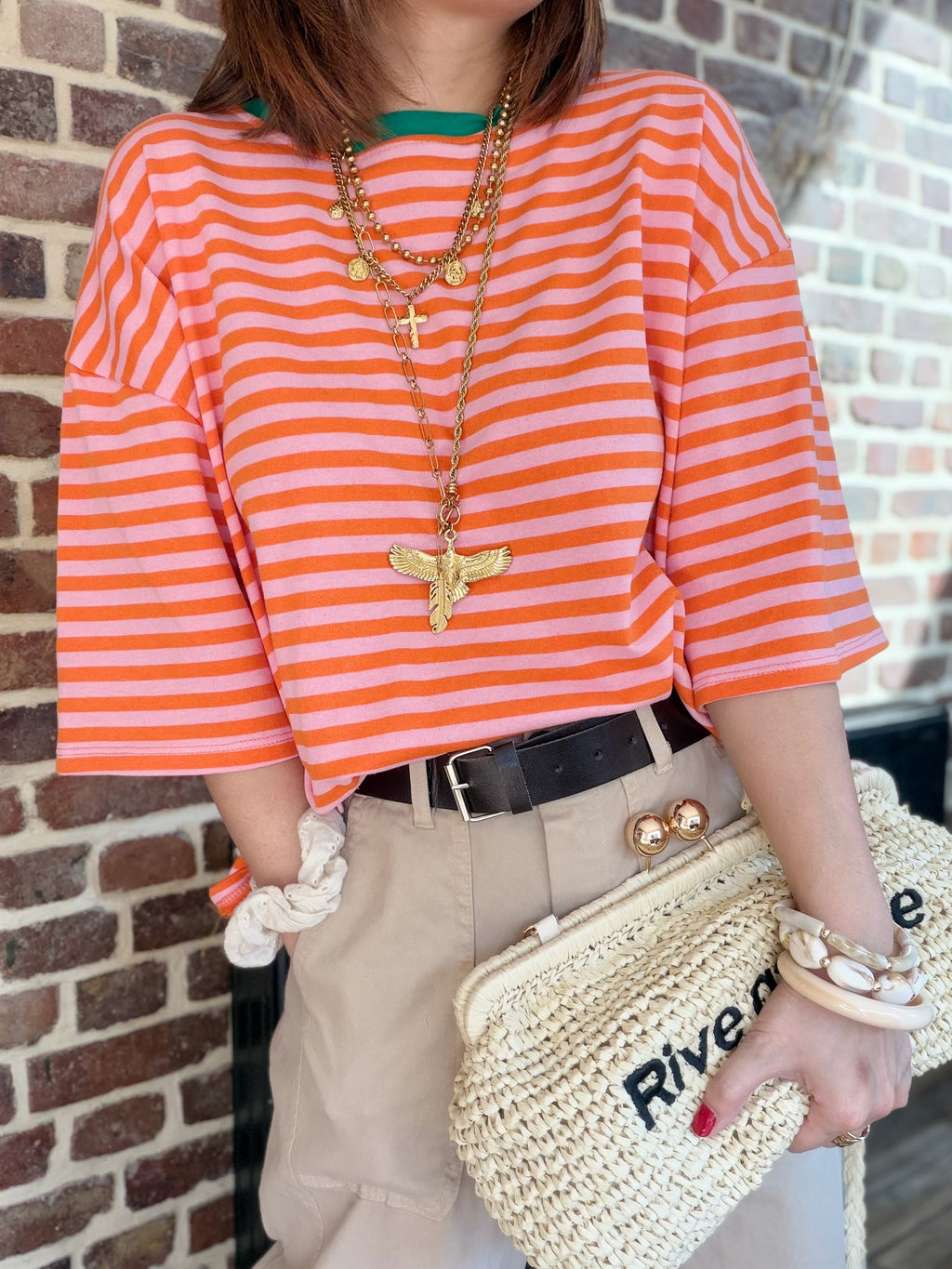 T-shirt à rayures orange