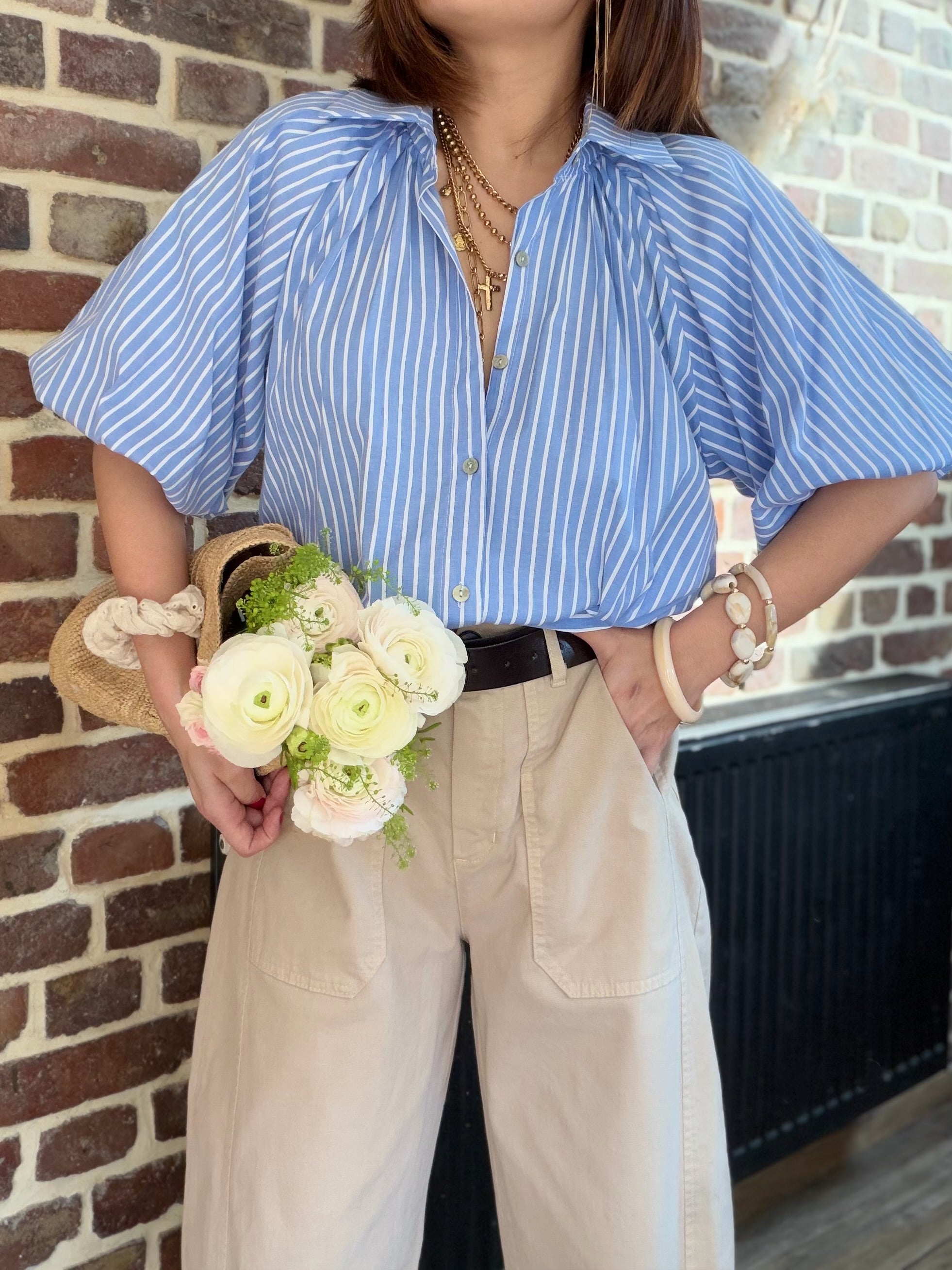 Chemisier à rayures et manches ballon