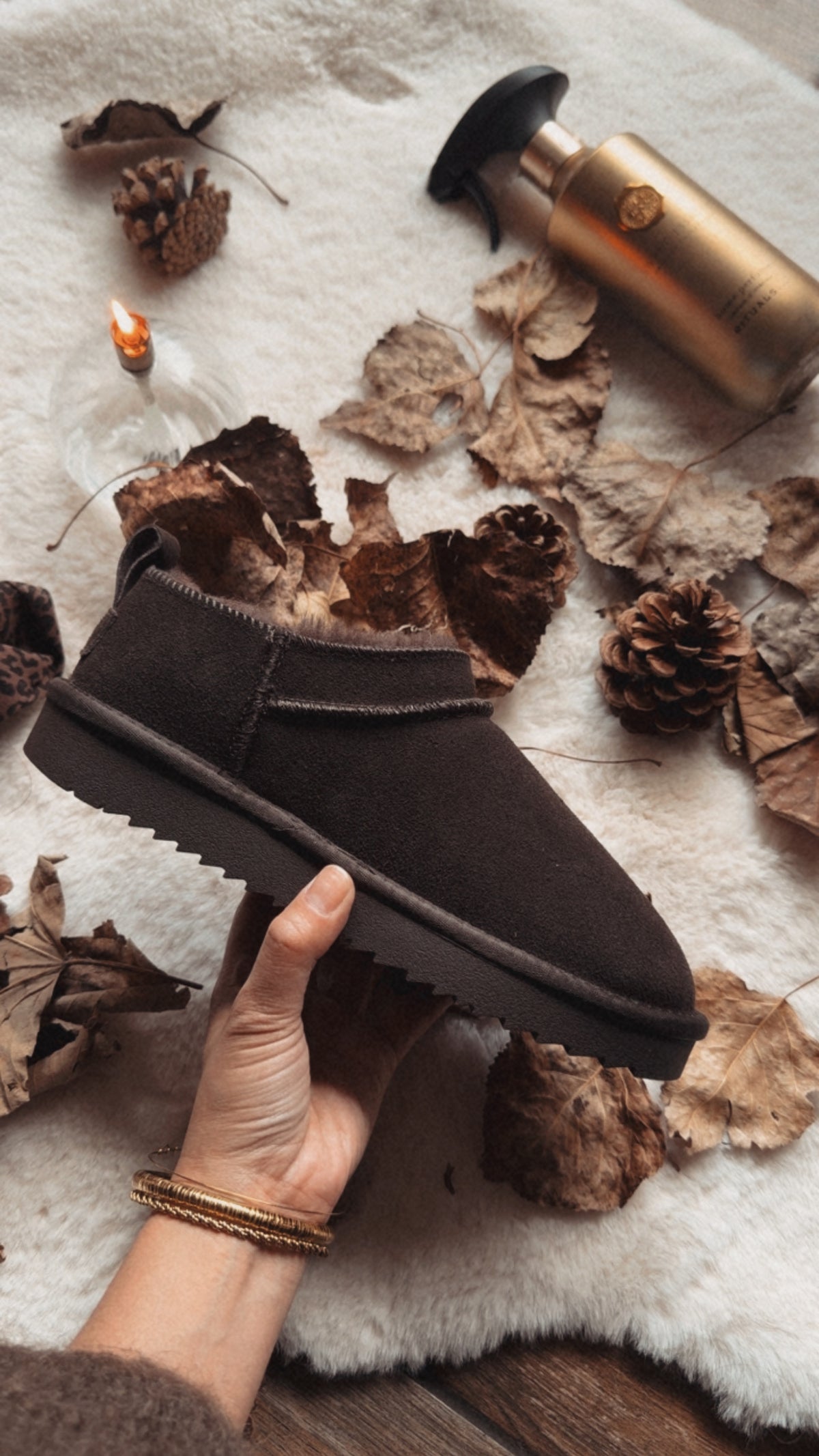 Botte micro fourrées en cuir choco
