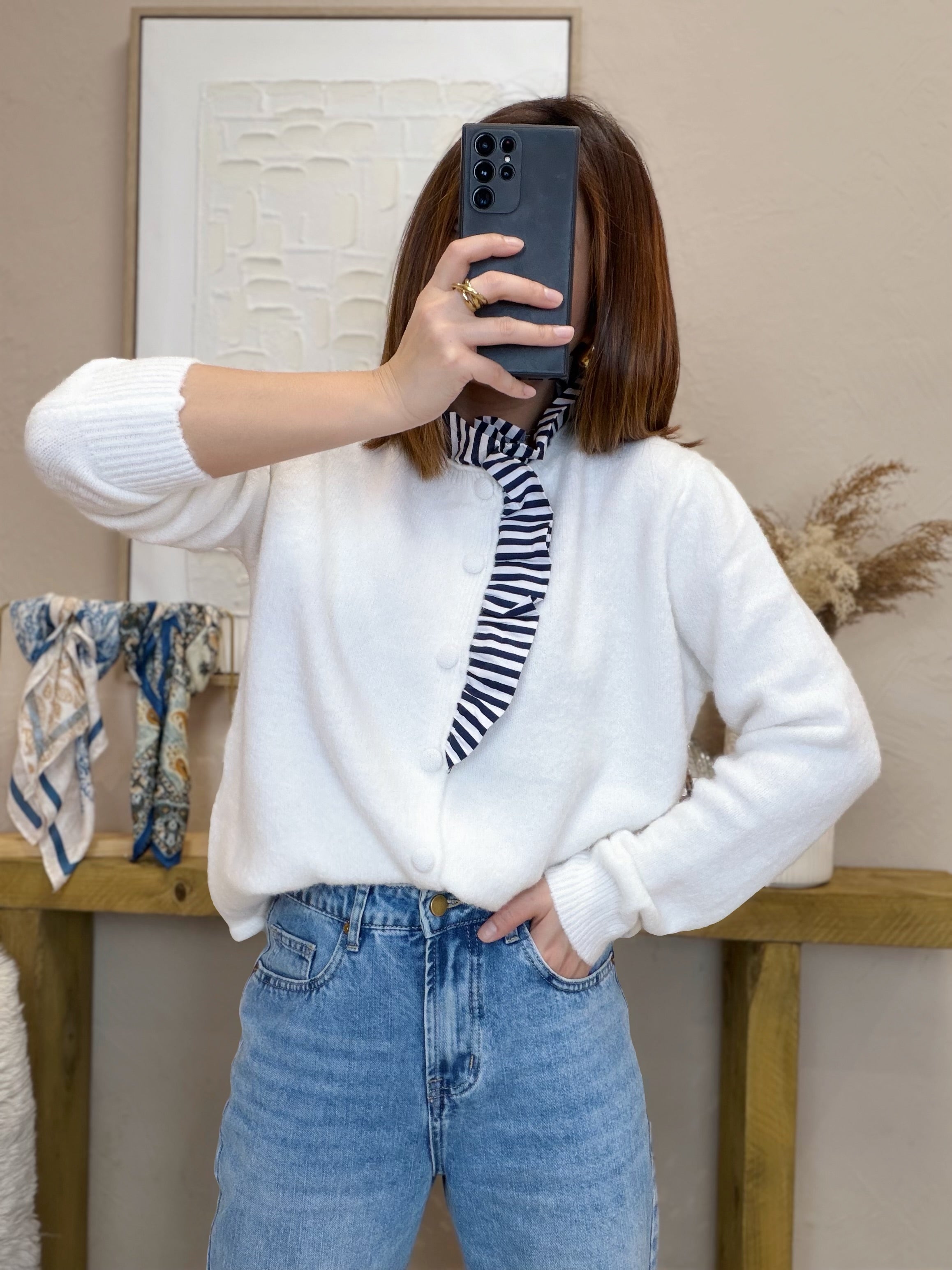 Gilet blanc col à rayures