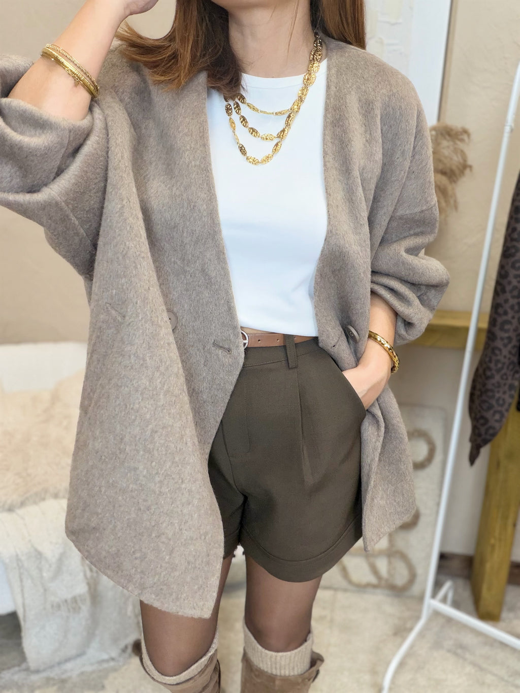 Manteau avec écharpe en laine oversize