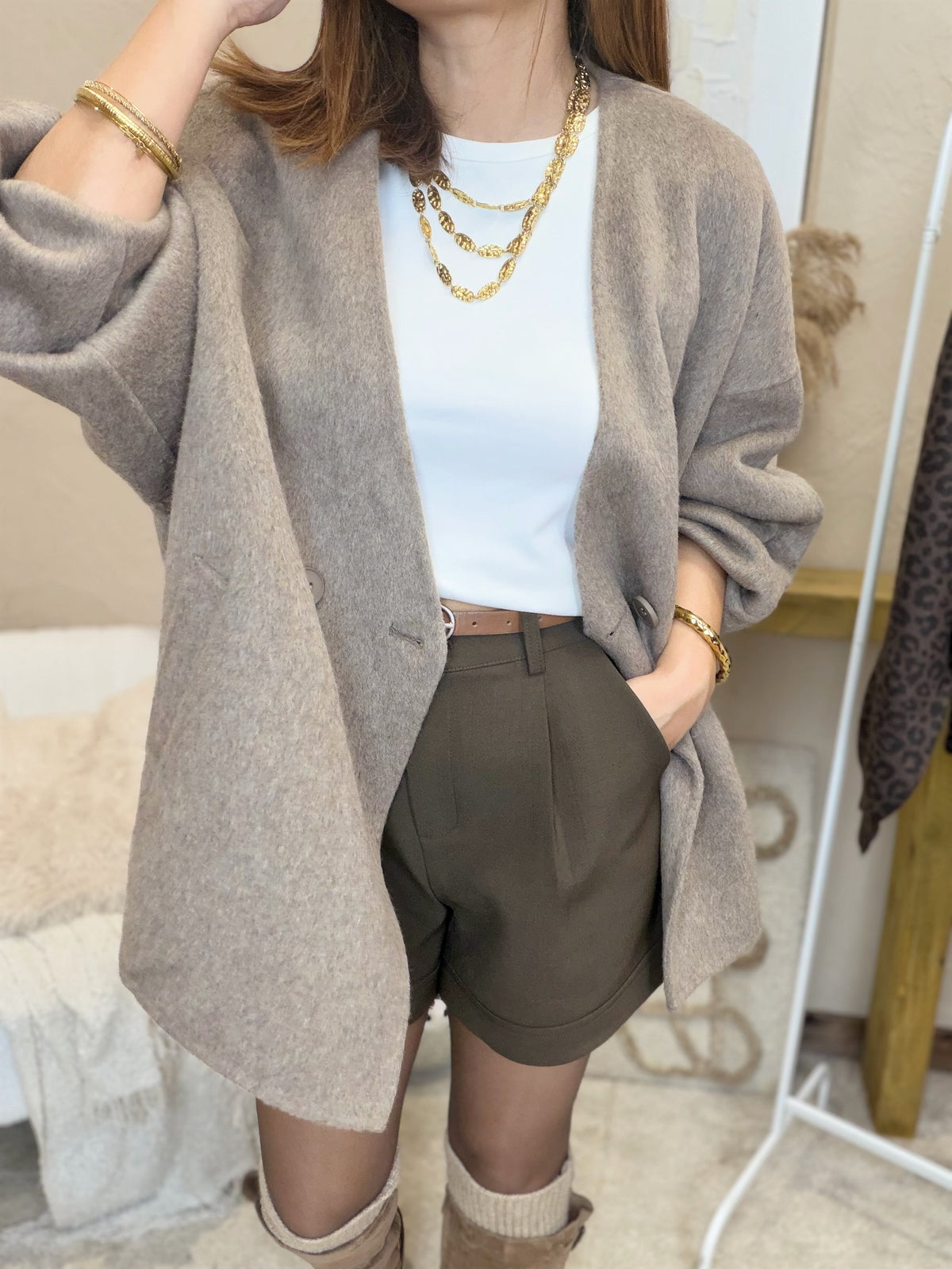 Manteau avec écharpe en laine oversize
