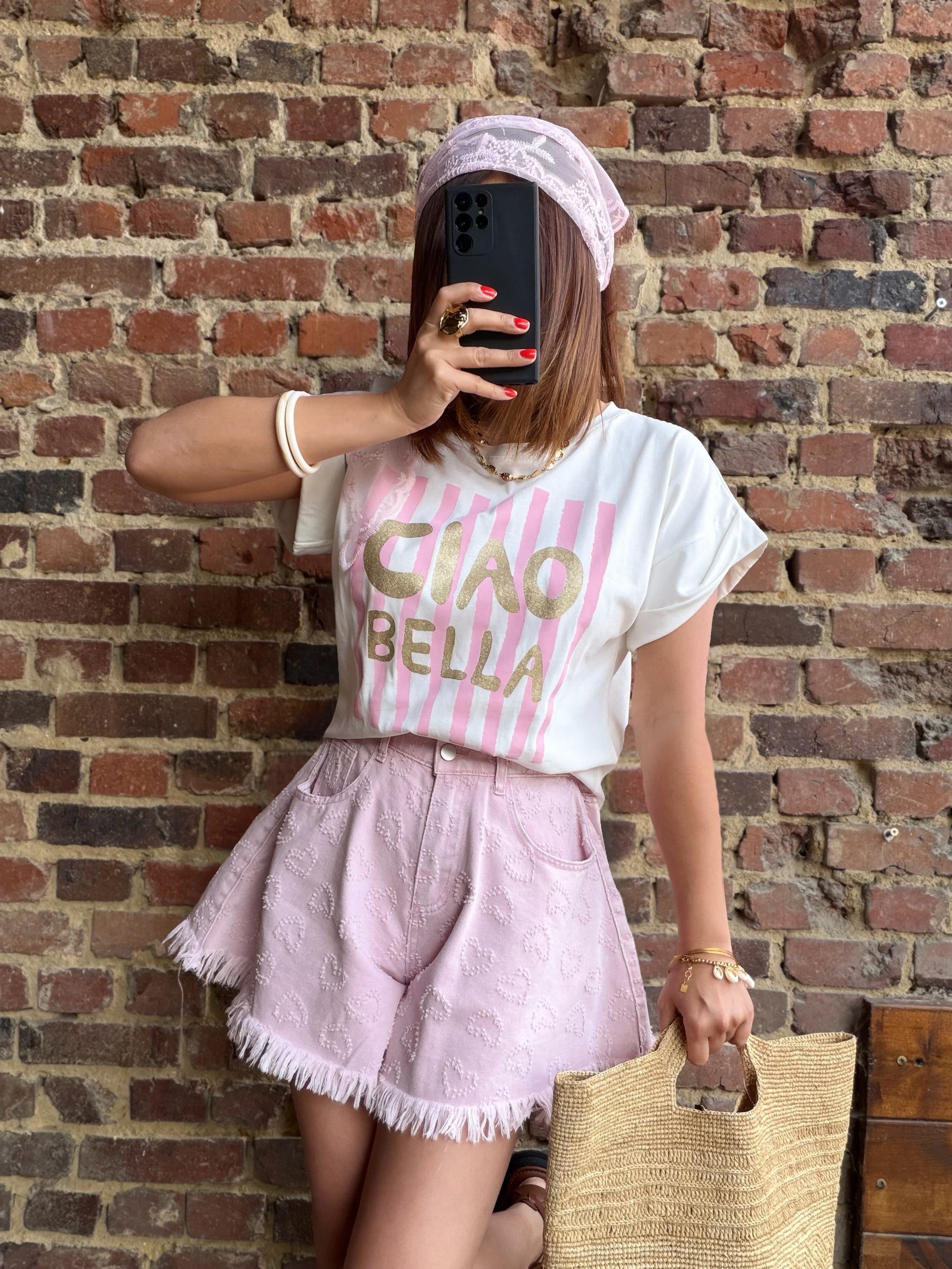 Short rose cœur effet destroy