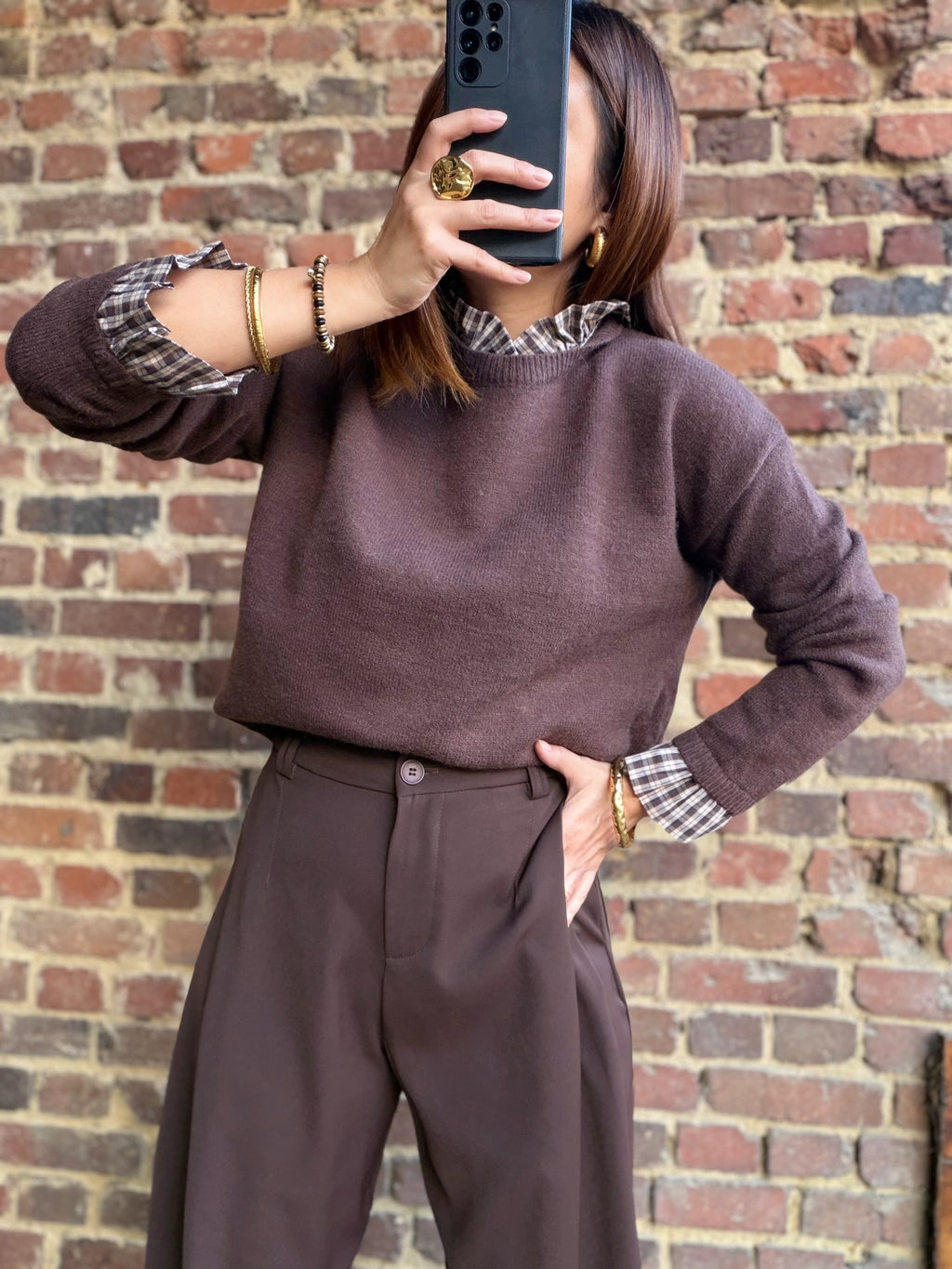 Pull choco chemise intégrée