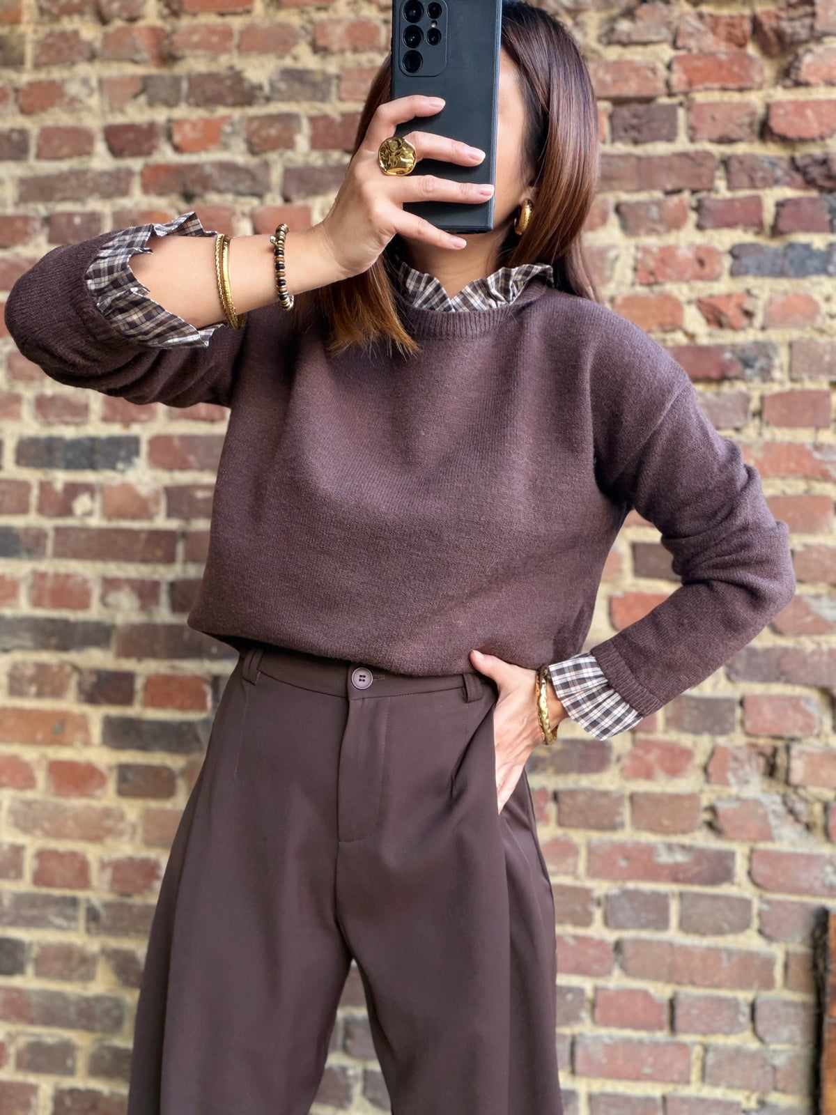 Pull choco chemise intégrée