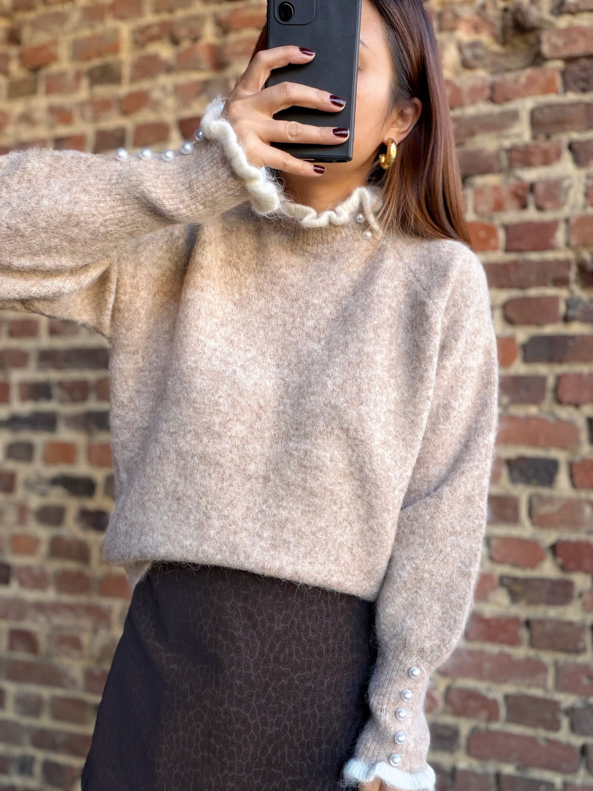 Pull  beige avec col en vague